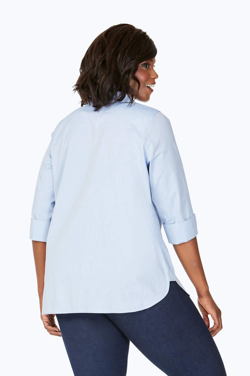 Pandora No Iron Pinpoint 3/4 Sleeve Tunic Shirt - Wrinkle-Free Women's Blouse for Work & Casual Wear | Perfect for Office, Travel & Everyday Outfits