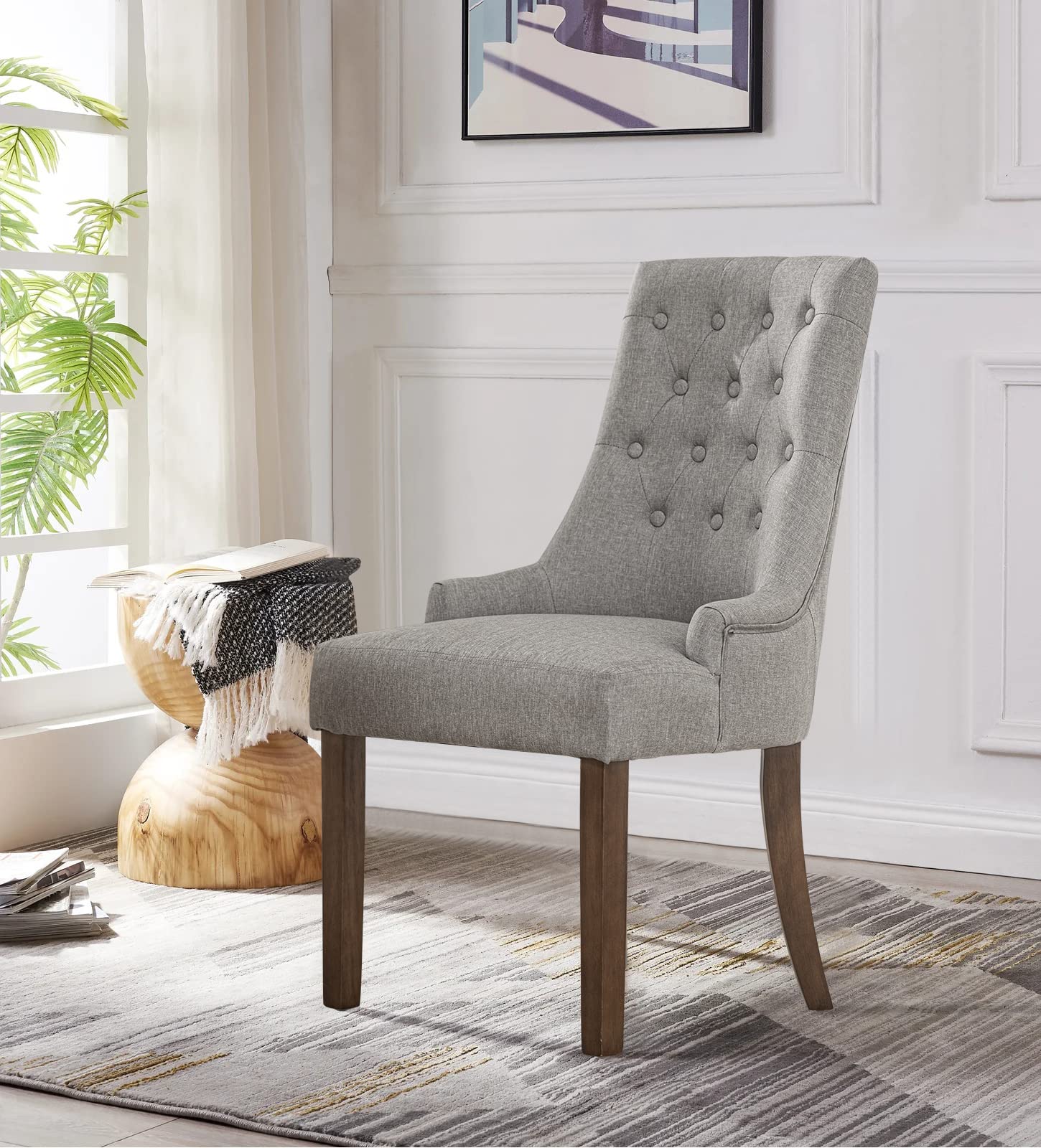 COLAMY 4-Piece Wingback Upholstered Dining Chair Set - Tufted Fabric Side Chairs for Dining Room, Living Room & Kitchen - Light Grey Home Decor | Perfect for Formal Dining, Breakfast Nook & Cozy Seating Areas