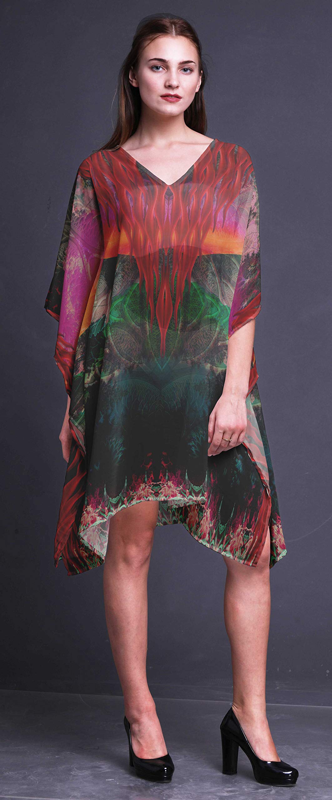 Women's Beach Kaftan Cover Up - Flowy Midi Dress & Bikini Short Caftan for Summer Vacation, Pool Party, and Resort Wear