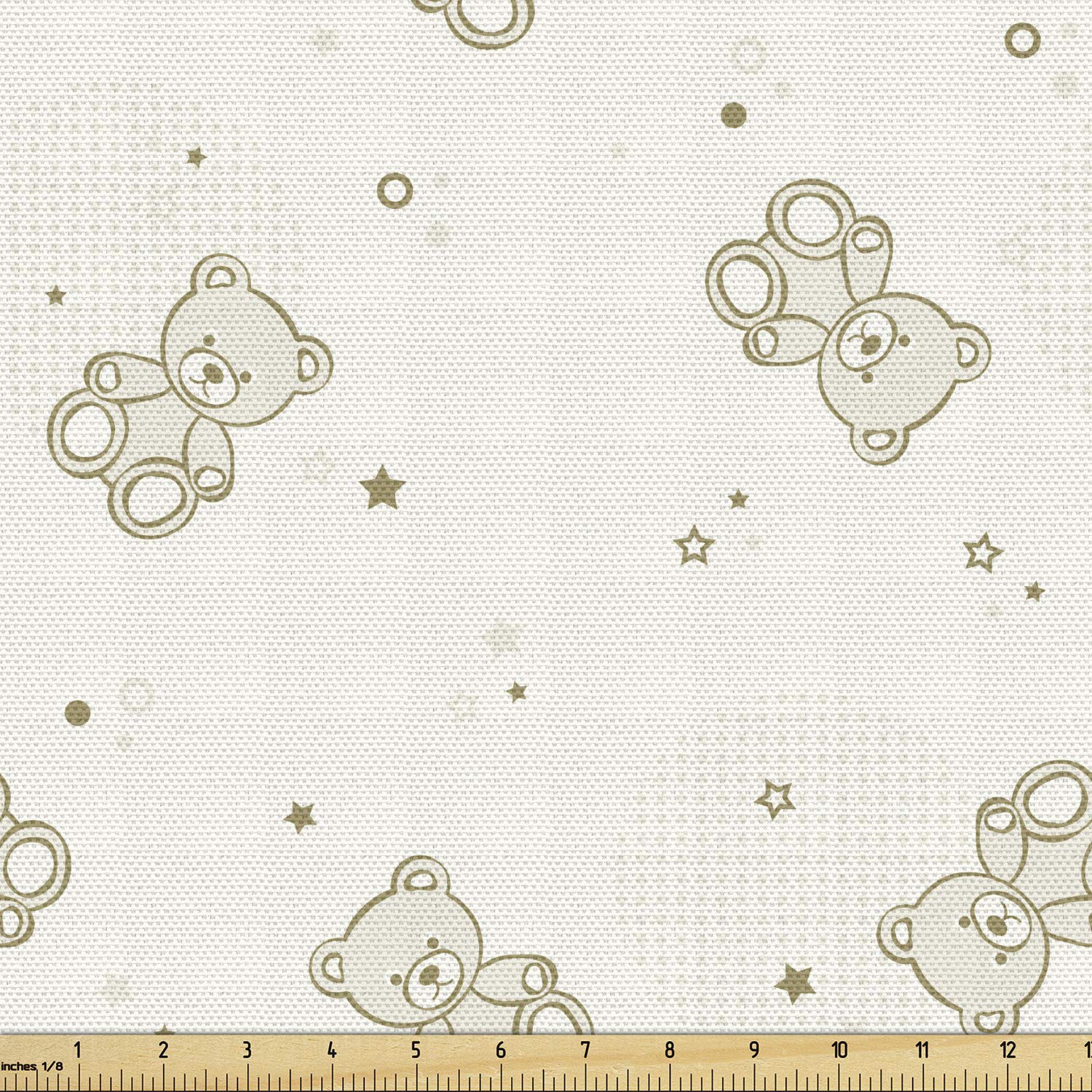 Ambesonne Beige Fabric by The Yard - Teddy Bear Monochrome Print with Stars & Dots Halftone Pattern | 10 Yards Upholstery Material for Sofa, Curtains & Home Decor | Eggshell Tan Decorative Fabric for Nursery, Bedroom & DIY Crafts