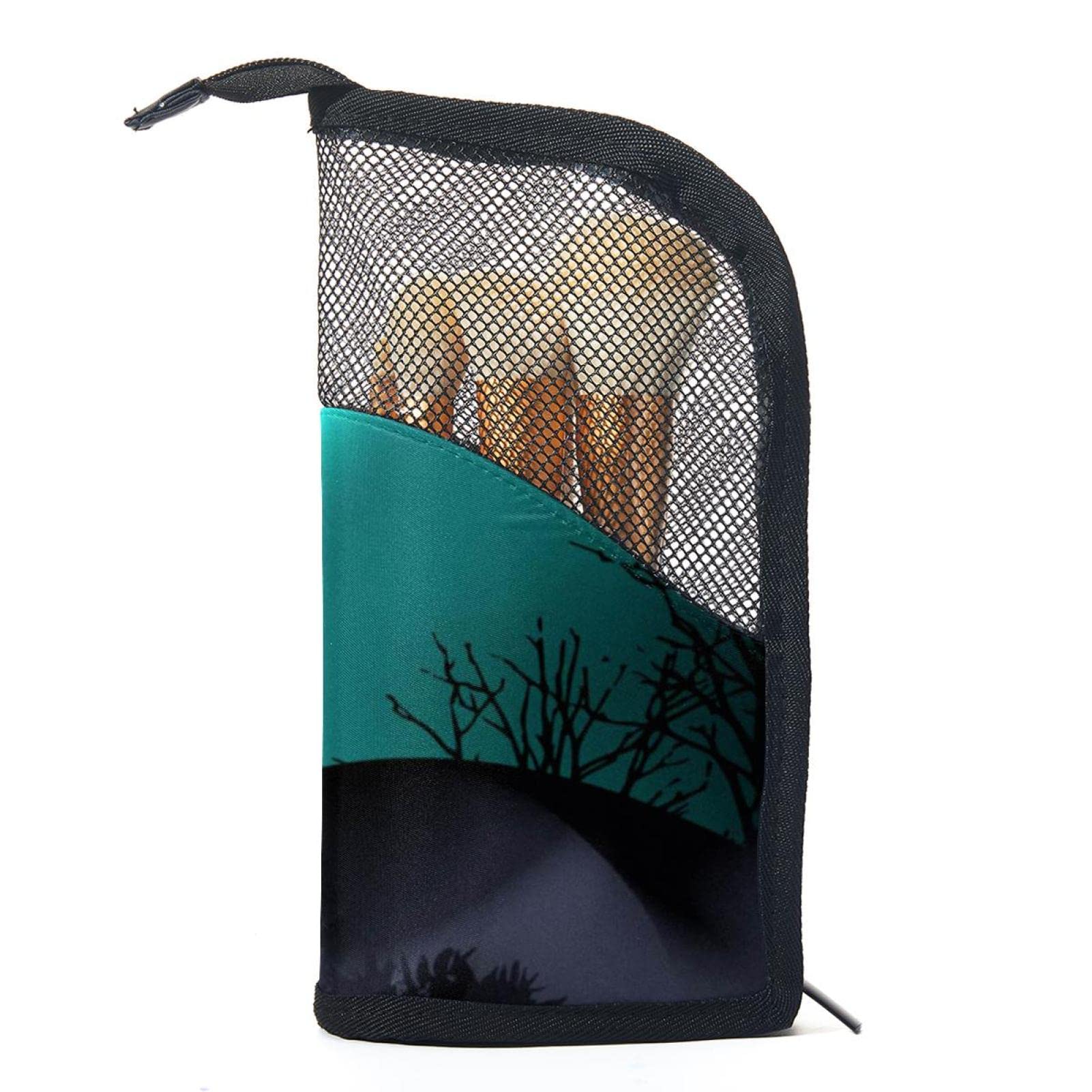 12-Piece Makeup Brush Organizer Bag with Scary Full Moon Bat Design - Portable Travel Cosmetic Brush Holder Case for Professional & Home Makeup Storage