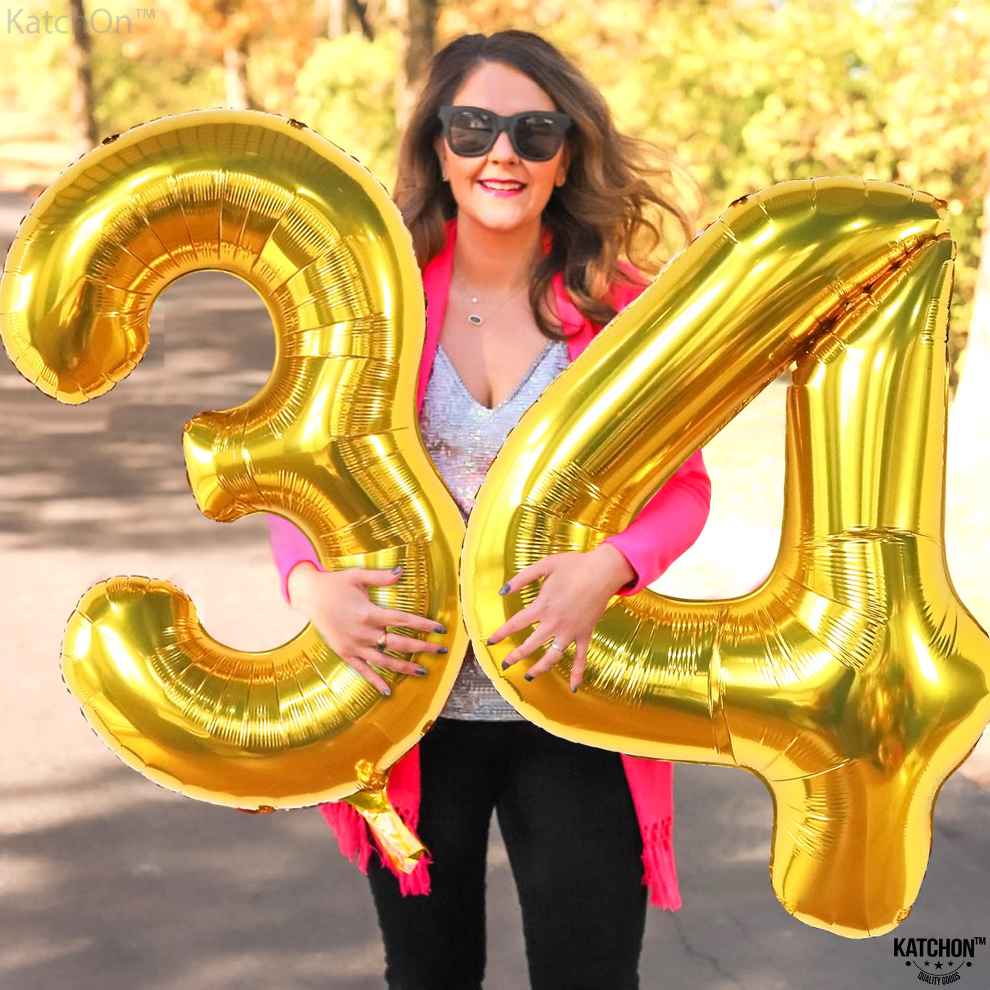 KatchOn Giant Gold 34 Balloon Numbers - 40 Inch Large Foil Balloons for Birthday Party Decorations | 34th Birthday Decor for Women & Men | Anniversary Celebration, Photo Backdrop, Graduation, Baby Shower Decorations