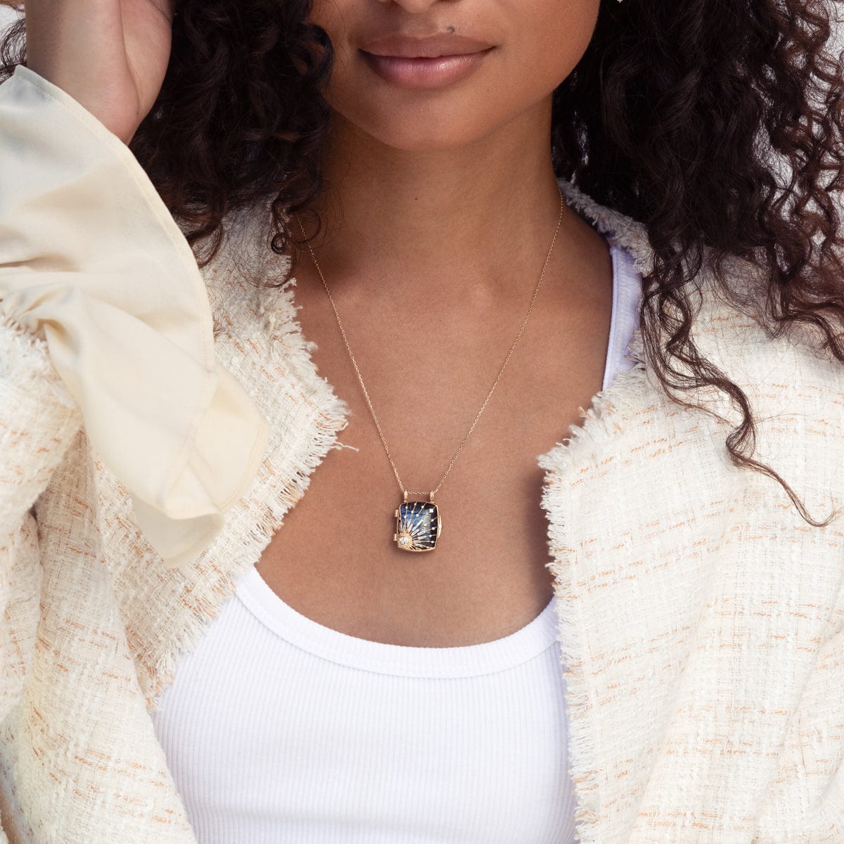 Labradorite Sun & Diamond Locket Necklace - Elegant Gemstone Jewelry for Women, Perfect for Everyday Wear, Special Occasions & Gifts