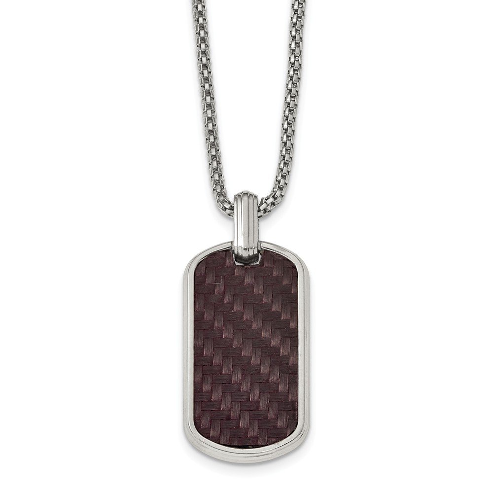 Edward Mirell Stainless Steel Marsala Carbon Fiber Dog Tag Necklace for Men & Women - Military Style Personalized ID Pendant with Chain - Perfect for Everyday Wear, Gifts & Outdoor Adventures