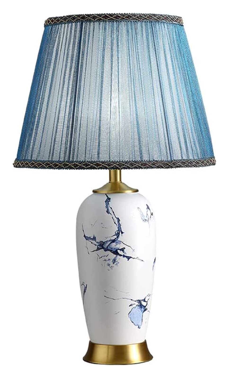 Chinese Style Ceramic Table Lamp with Brass Accents - Blue & White Porcelain Desk Lamp for Living Room, Bedroom, Nightstand, or Bedside Decor | Perfect for Home Office, Reading Nook & Cozy Ambiance
