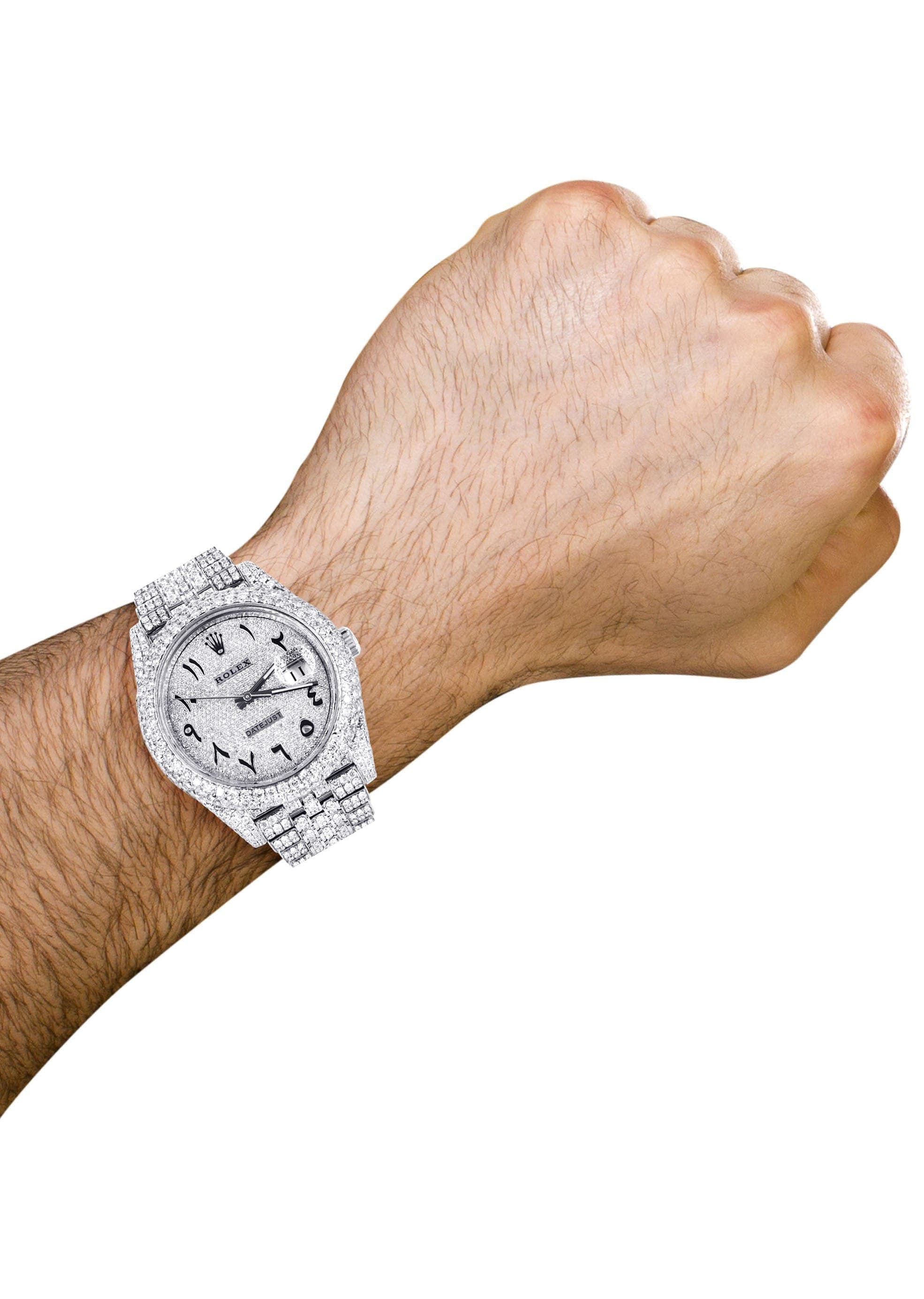 Luxury Diamond Iced Out Rolex Datejust 41 Watch - 25 Carats Genuine Diamonds, Custom Arabic Numeral Dial, Two Row Jubilee Bracelet - Perfect for Gifts, Special Occasions & Luxury Fashion Statement
