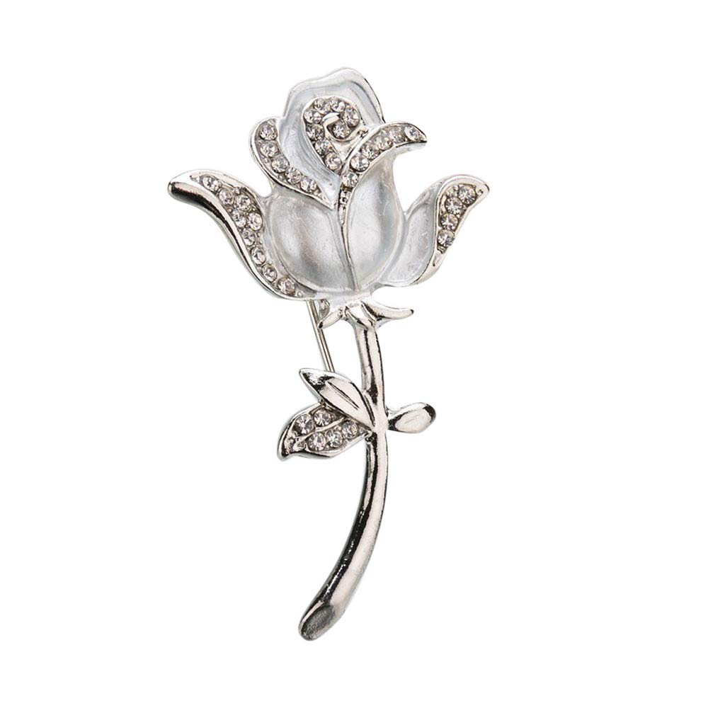 Elegant Christmas Rose Rhinestone Brooch for Women - Red Crystal Flower Pin for Dresses, Coats & Holiday Outfits - Perfect Gift for Girls & Women (White, One Size)