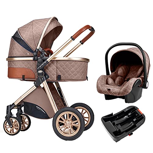 3 in 1 Baby Travel System - Reversible Foldable Stroller with Bassinet & Car Seat (225 Khaki-2) | Lightweight Infant Pushchair for Newborns | Perfect for Shopping, Travel & Daily Walks