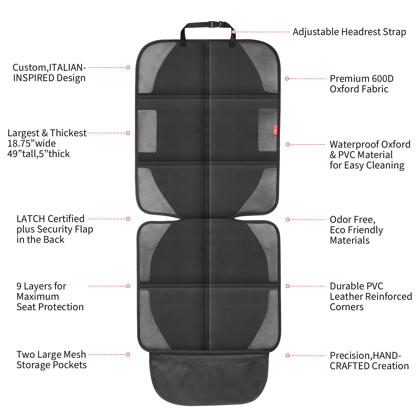 **Thickest Padded Car Seat Protector - Waterproof 600D Fabric, Non-Slip Baby & Pet Seat Cover with Storage Pockets (2 Pack) - Perfect for Child Safety & Leather Car Seat Protection**