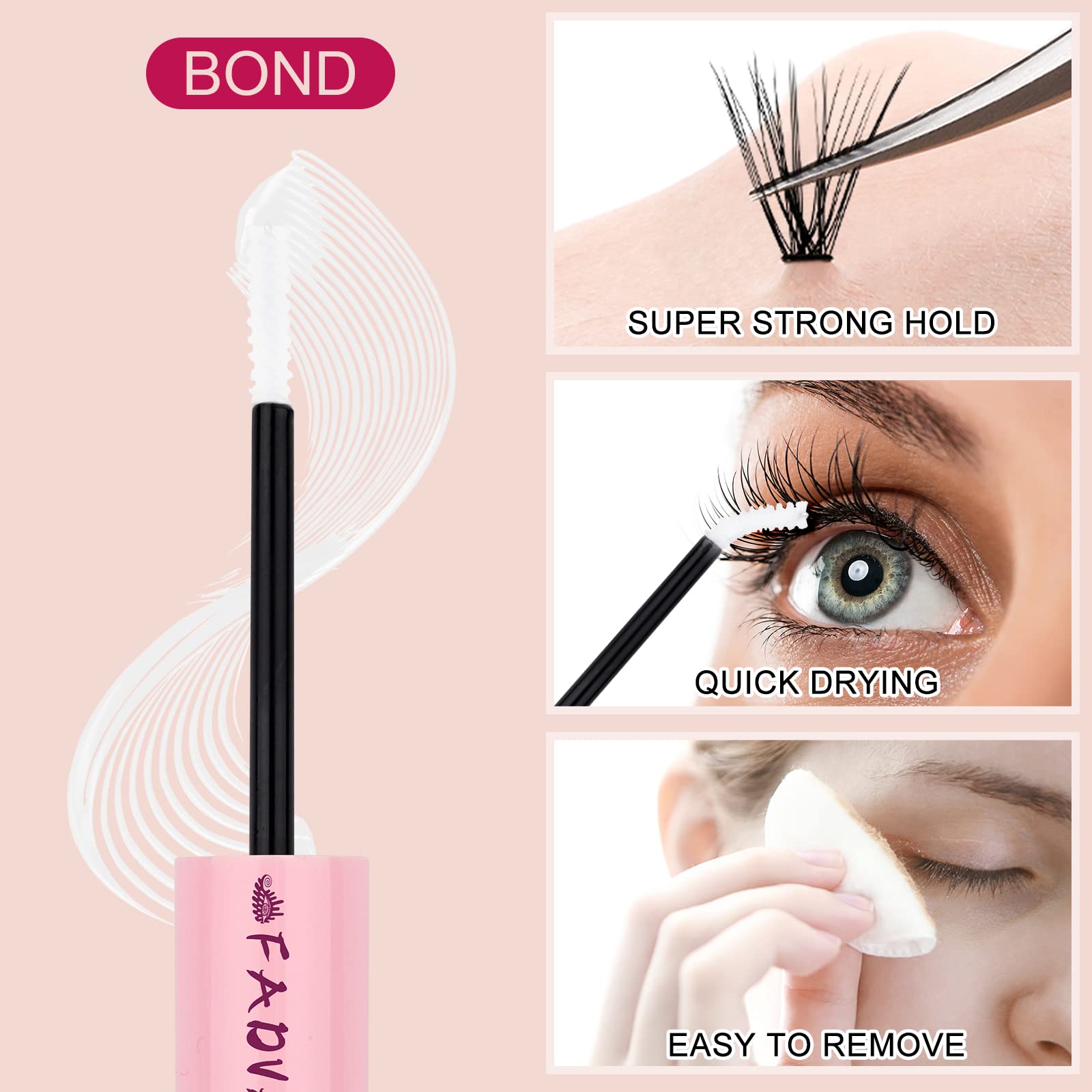 FADVAN Professional Lash Cluster Glue - Latex-Free Eyelash Extension Adhesive for Sensitive Eyes, Super Strong Hold Lasts 72 Hours, DIY False Lash Bond & Seal (Clear, 10ml) - Perfect for Salon Use, Home Lash Extensions & Special Occasions