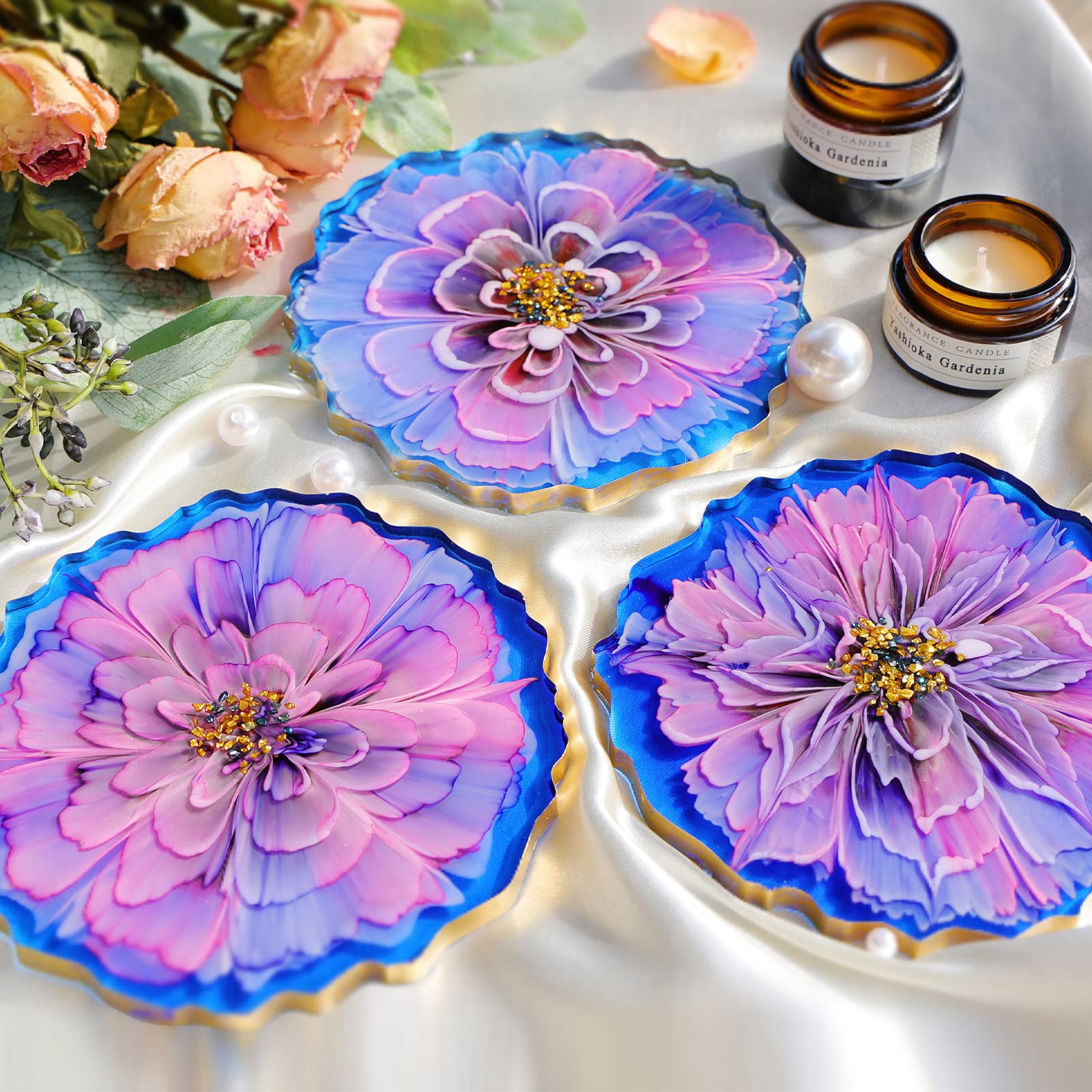 LET'S RESIN Geode Resin Coaster Molds - 4 Pcs Druzy Silicone Agate Coaster Molds for DIY Epoxy Resin Crafts, Home Decor, and Unique Gifts - Perfect for Making Stunning Resin Coasters, Table Decor, and Party Favors