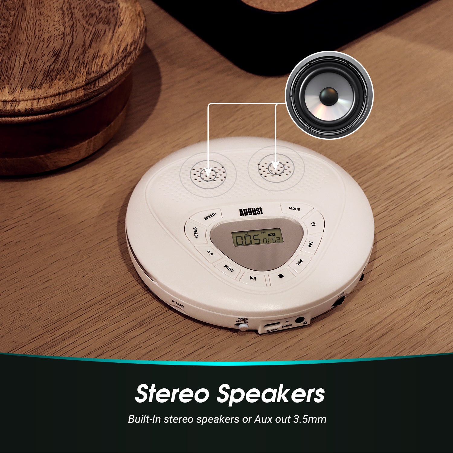 Portable Rechargeable Personal CD Player with Built-in Speakers & MP3 Playback - AUX Input, August SE10 [Refurbished] - Perfect for Home, Office, Travel & Outdoor Use