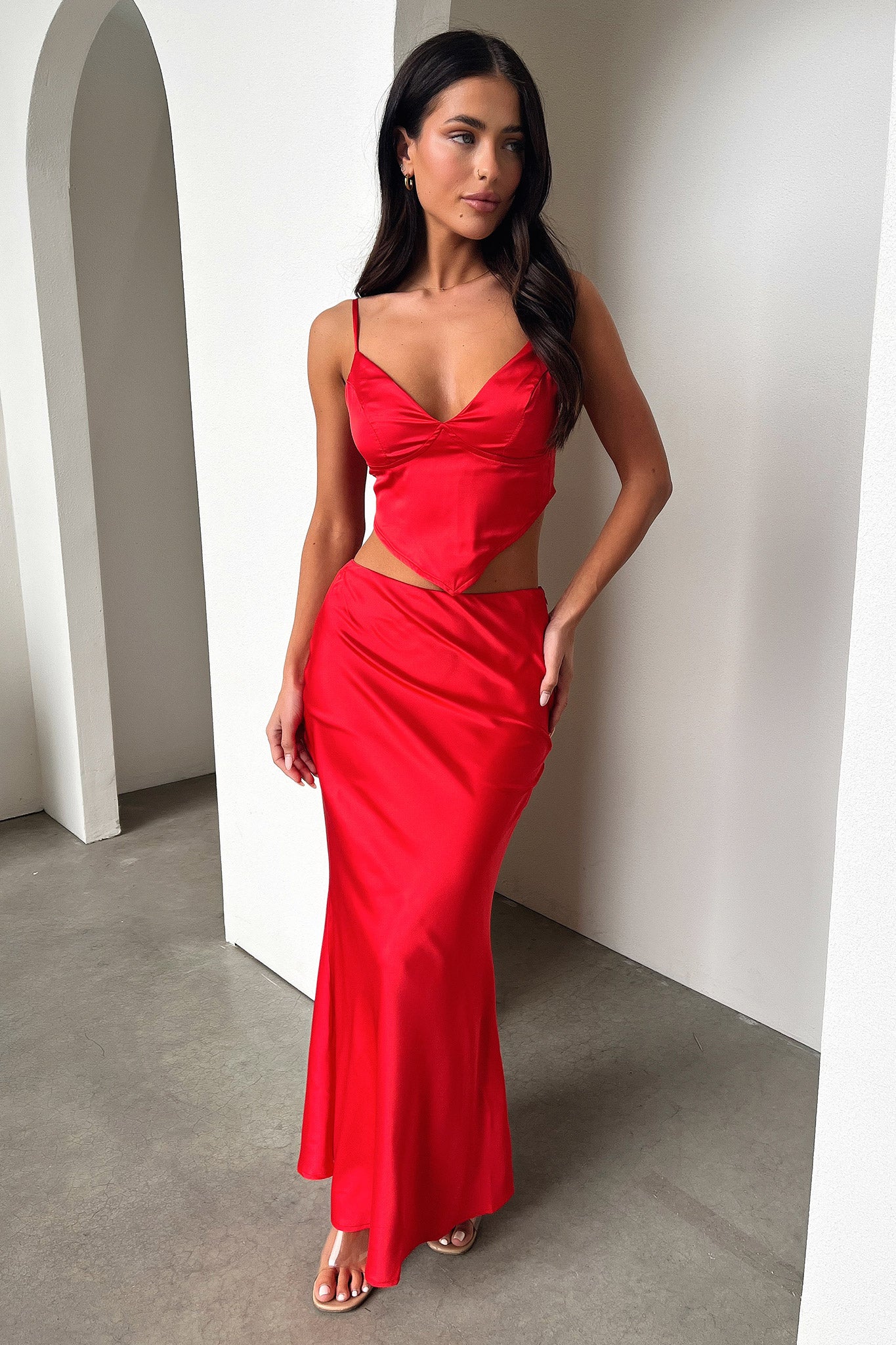 Adira Maxi Skirt for Women - Flowy Long Skirt in Vibrant Red | Perfect for Summer, Beach, Parties & Casual Wear