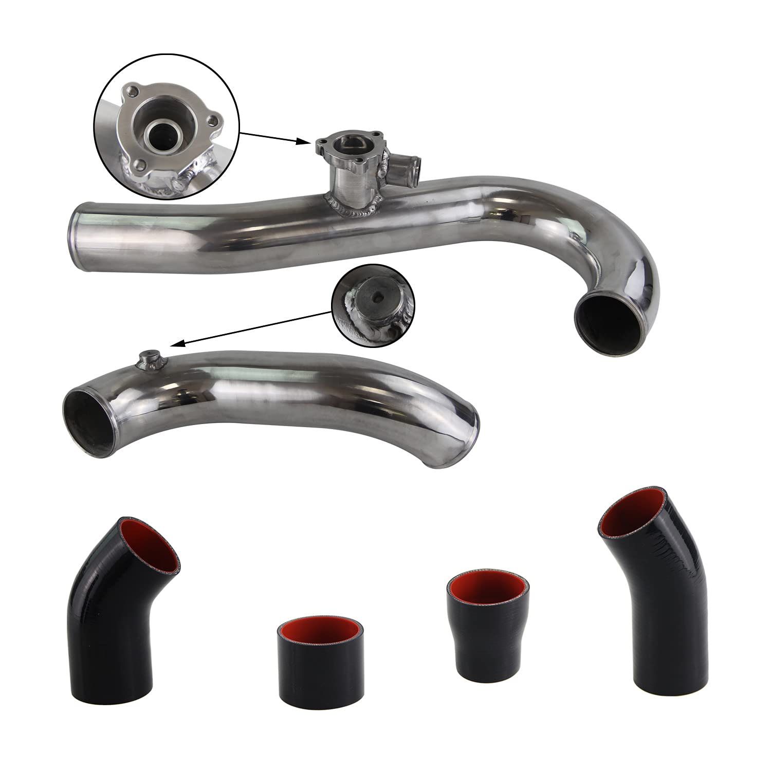 High-Performance Intercooler Hose Kit for Ford Mustang EcoBoost 2015-2020 - Silver Aluminum Upgrade - Boost Pipe Replacement - Perfect for Turbocharged Engine Performance & Track Racing
