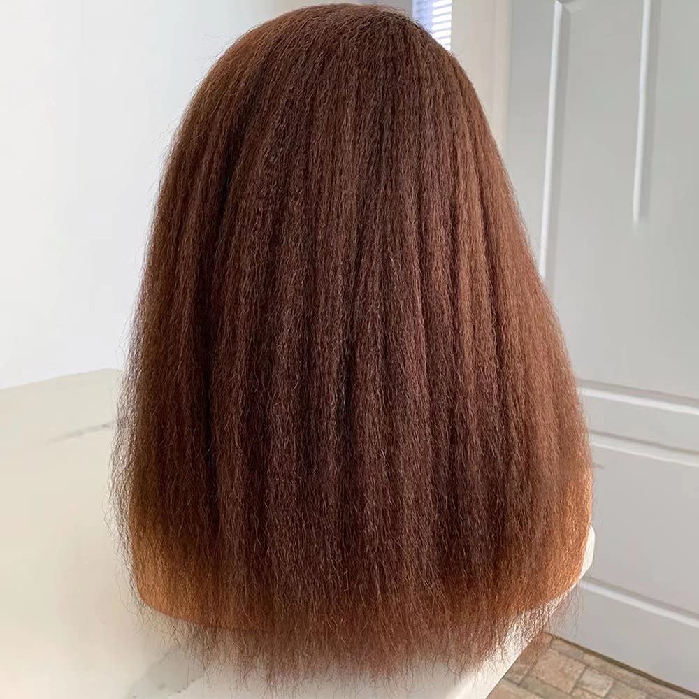 Imeya 13x6 HD Lace Front Human Hair Wig - Brazilian Yaki Straight 150% Density 18 Inch Pre-Plucked with Baby Hair for Black Women | Natural Brown Kinky Straight Wig for Daily Wear, Parties & Special Occasions