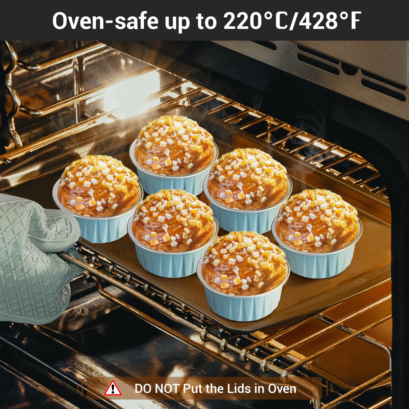 EUSOAR 100-Pack 5oz (125ml) Disposable Aluminum Foil Baking Cups with Lids - Muffin Liners, Cupcake Holders & Pudding Pans for Home Baking, Party Desserts & Meal Prep