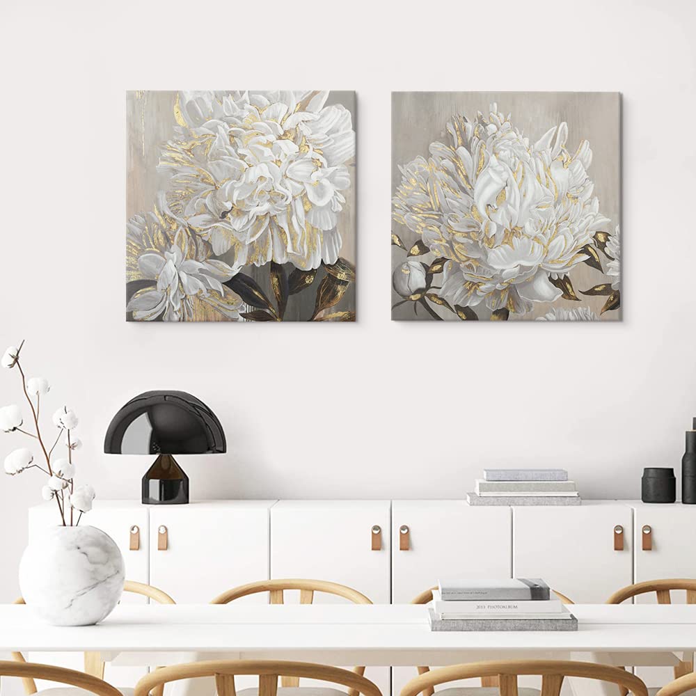 Black and White Flower Canvas Wall Art - Elegant White Blooming Floral Print for Bathroom, Bedroom & Living Room Decor | Perfect for Modern Home, Office & Gift Giving