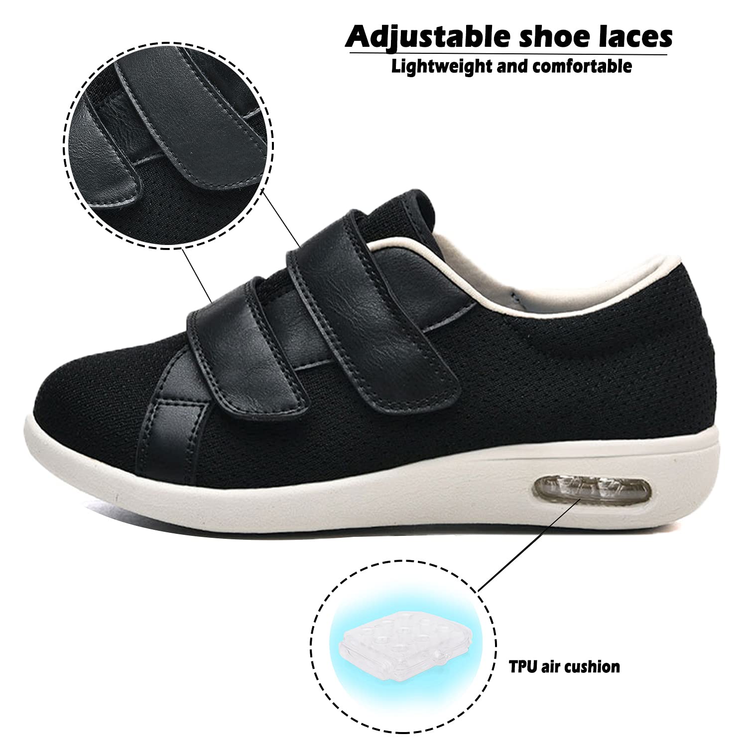 **JBTNBX Men's Wide Width Walking Shoes - Adjustable Lightweight Sneakers for Diabetic & Elderly Men - Comfortable Indoor/Outdoor Shoes for Edema Relief & Daily Use**