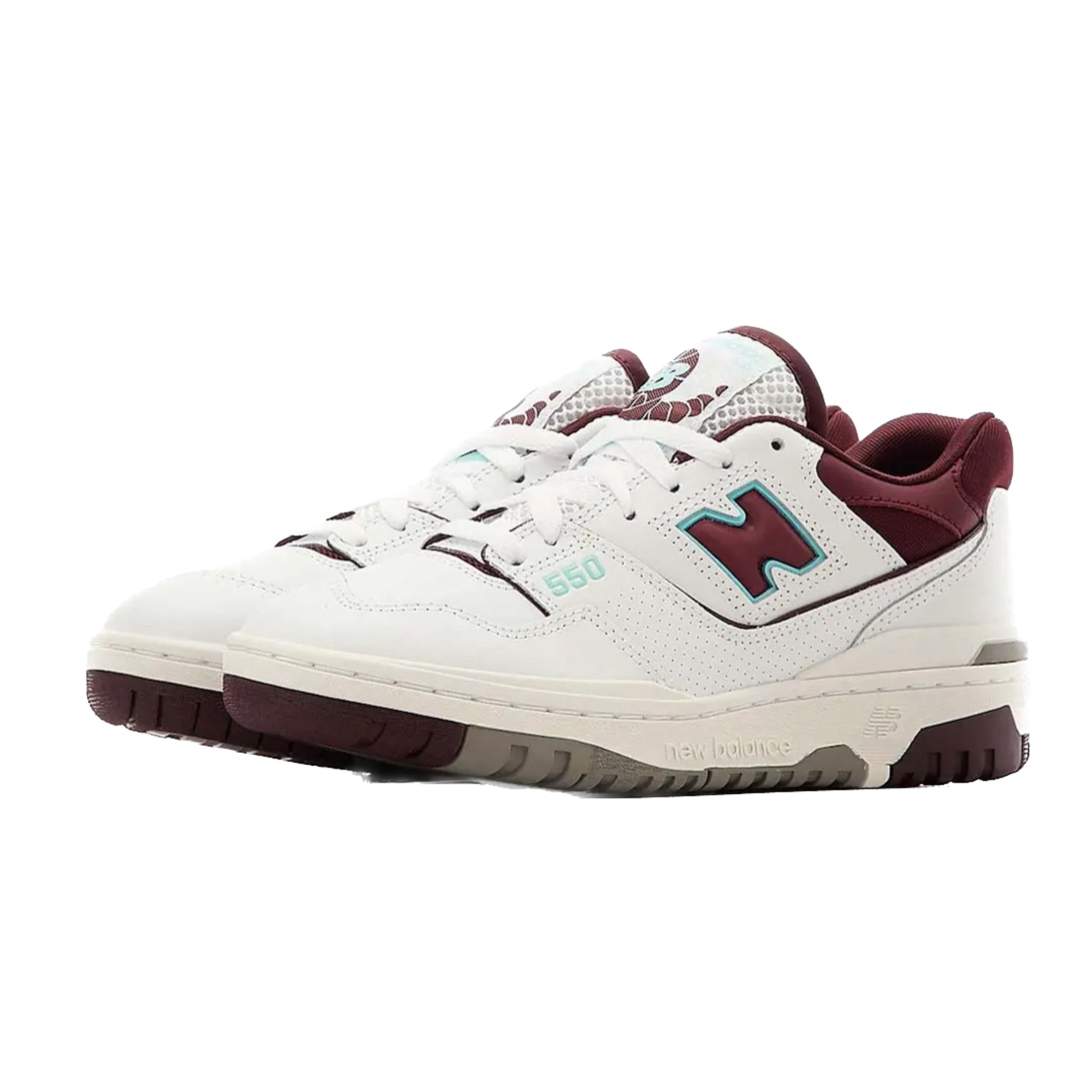New Balance 550 Sneakers for Men & Women - Burgundy & Cyan Retro Basketball Shoes - Comfortable Casual Walking & Streetwear Fashion