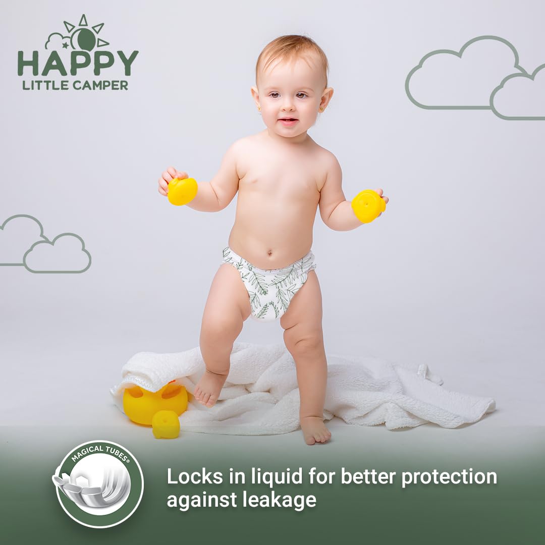 Happy Little Camper Size 6 Ultra-Absorbent Baby Diapers - Hypoallergenic, Chlorine-Free & Unscented Disposable Diapers for Sensitive Skin - 102 Count - Perfect for Overnight Protection, Daycare & Travel