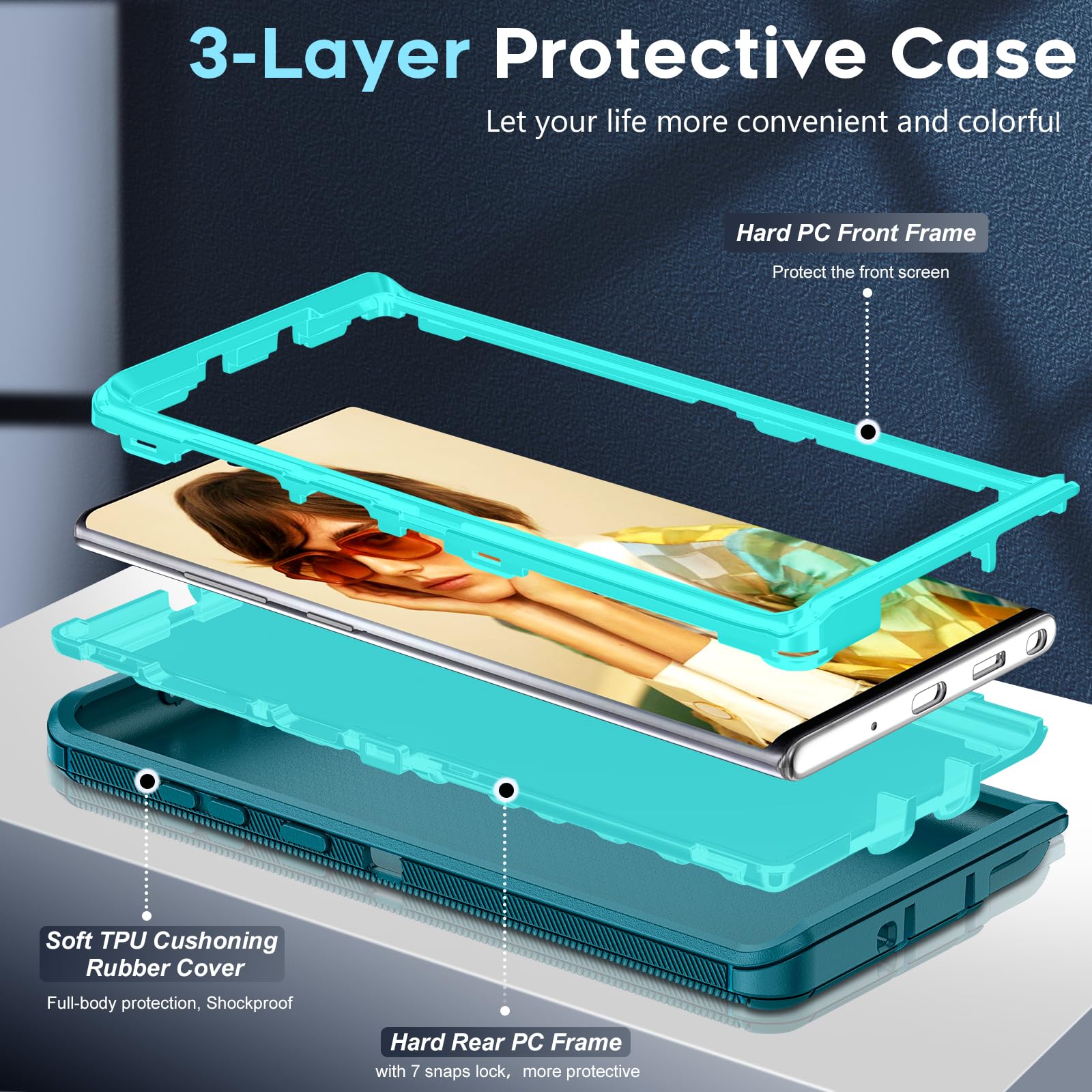 Samsung Galaxy Note 10 Plus Case - Military Grade Shockproof 3-in-1 Heavy Duty Phone Cover | Compatible with Note 10 Plus | Teal Color | Perfect for Outdoor Activities, Work & Travel Protection