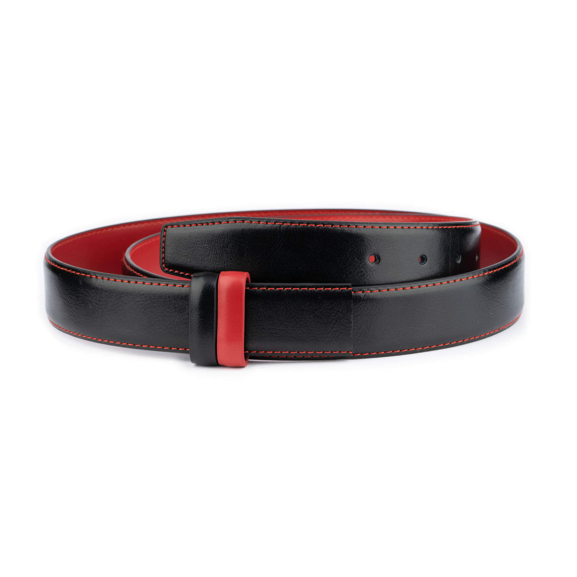 Premium Black Leather Belt Strap with Red Stitching - Replacement Strap for Cartier Buckles | Men's Fashion Accessory for Office & Formal Occasions