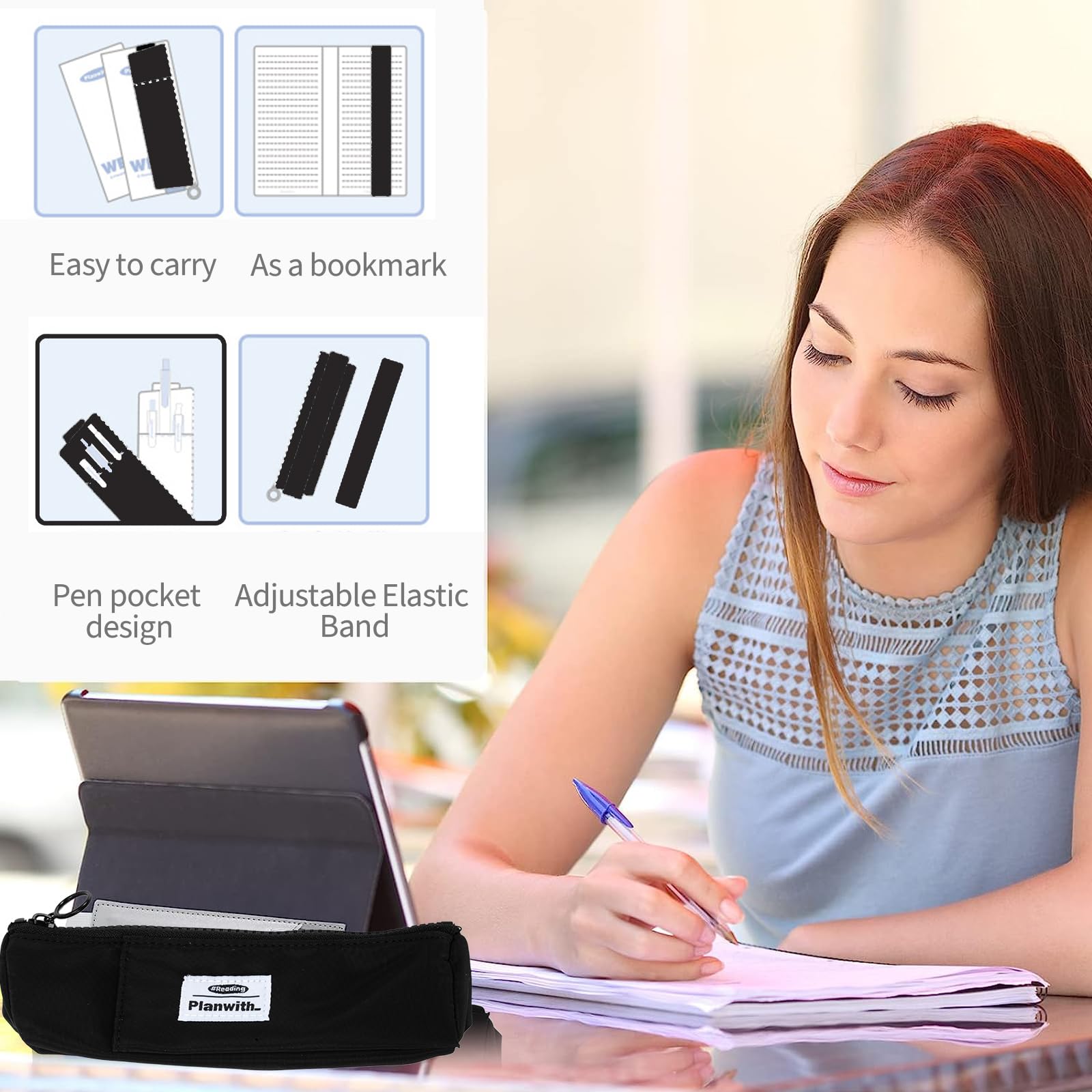 Adjustable Elastic Pen Holder for Notebook - Slim Zipper Pencil Pouch Organizer for Journals, School Supplies & Makeup | Perfect for Students, Office & Travel Organization