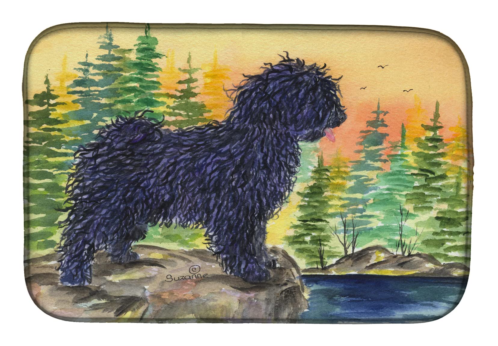 Puli Dog Design Absorbent Dish Drying Mat - 14x21 Inch Non-Slip Kitchen Counter Drying Pad for Dishes, Utensils & Cookware | Perfect for Countertop Protection, Spill Absorption & Drying Rack Alternative