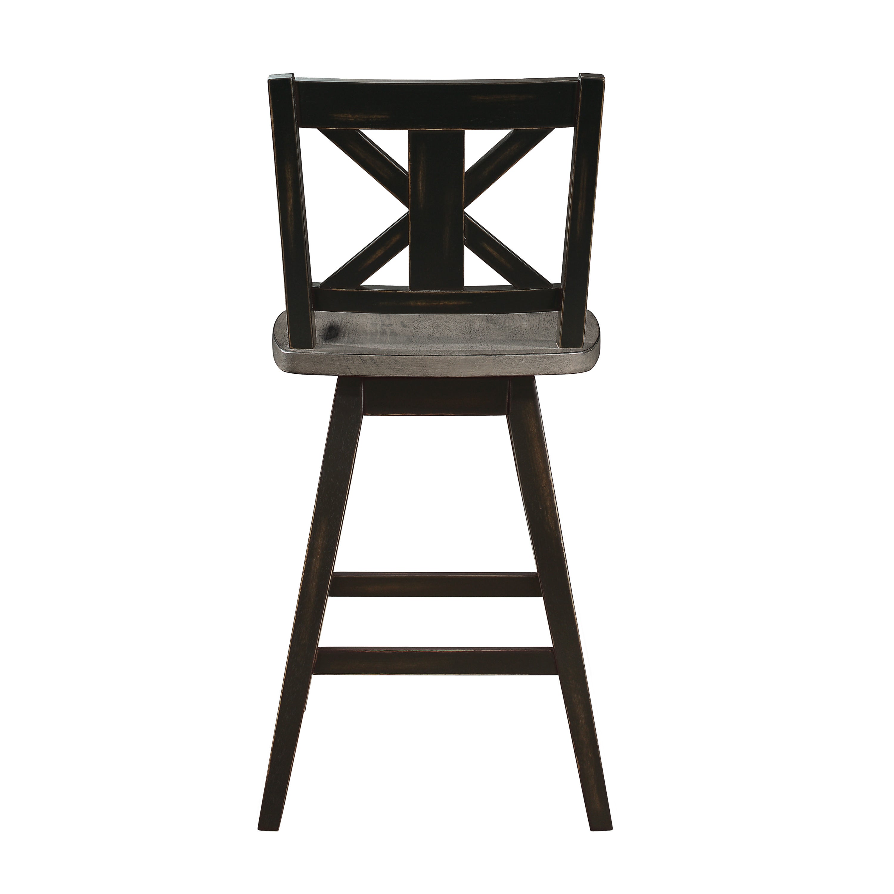 Black X-Back 360-Degree Swivel Counter Height Chairs Set of 2 - Solid Rubberwood Kitchen & Bar Stools for Dining Room, Breakfast Nook, and Home Office