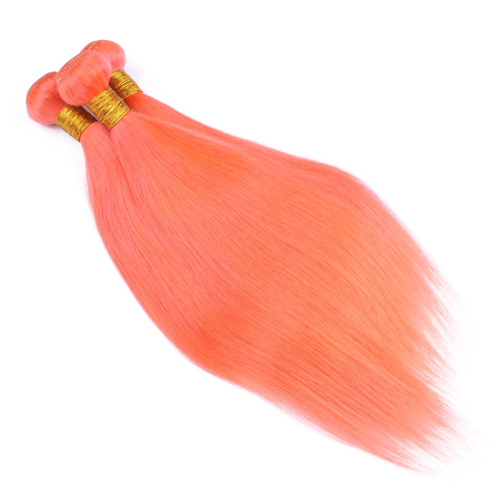 9A Virgin Brazilian Malaysian Silky Straight Hair Extensions - 3 Bundles with 13x4 Frontal (10 10 10+8 Inch) Sun Orange Color | Natural Look for Daily Wear, Parties & Special Occasions
