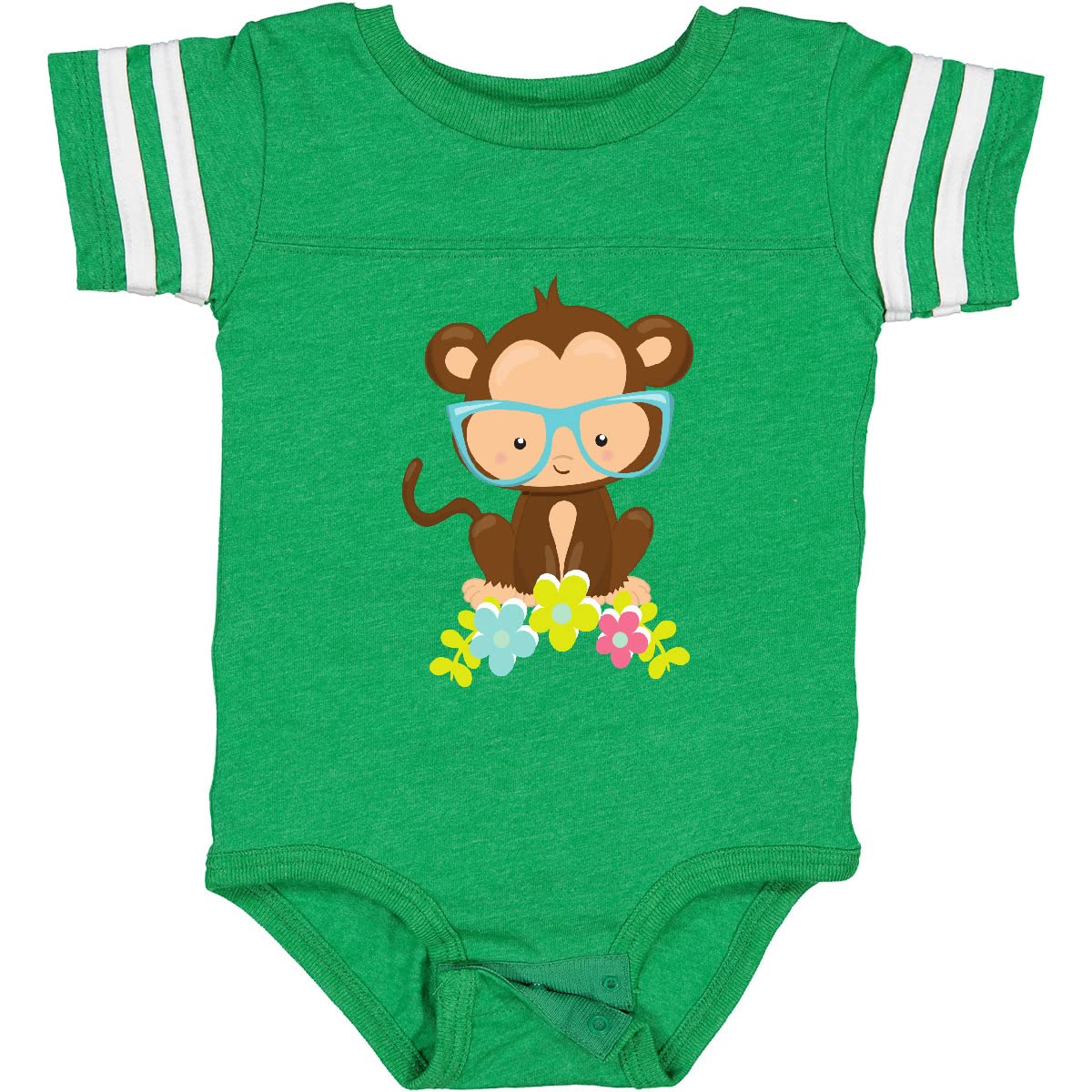Inktastic Hipster Monkey with Glasses & Flowers - Cute Baby Bodysuit for Boys & Girls - Perfect for Playdates, Birthday Gifts & Nursery Outfits