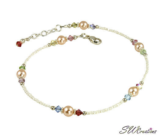 Pastel Peach Crystal Pearl Anklet - Dainty Adjustable Ankle Bracelet for Women, Elegant Summer Beach Jewelry Gift | Perfect for Weddings, Vacations & Boho Fashion