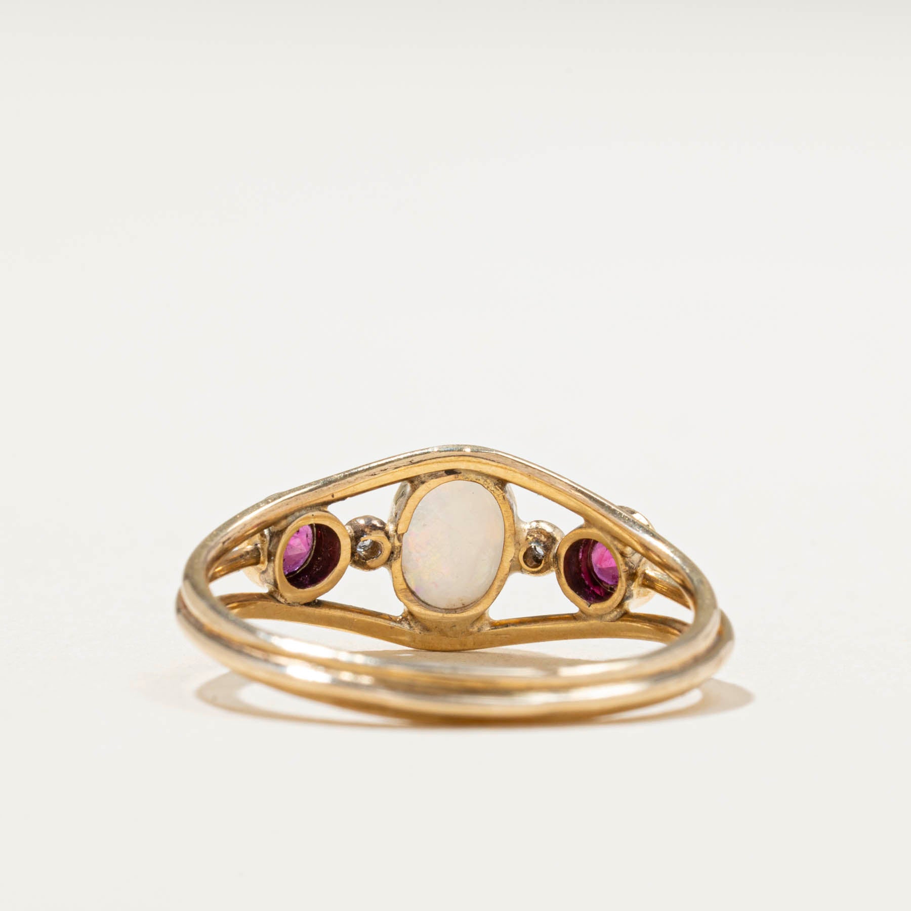 Bezel Set Opal & Synthetic Ruby Open Ring - 0.75ctw Gemstone Jewelry - Size 6.75 Women's Fashion Ring for Wedding, Party & Everyday Wear