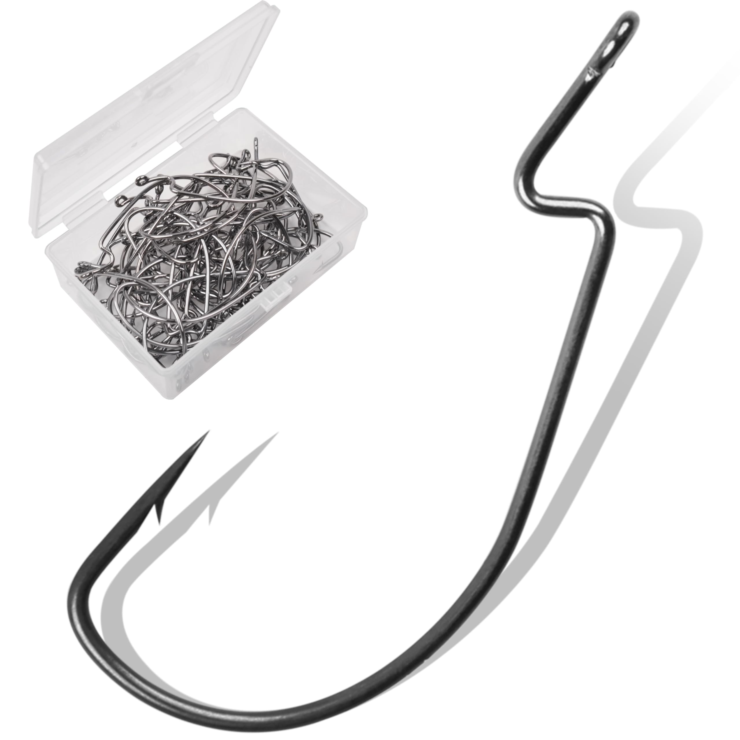 3X Strong EWG Worm Hooks for Bass & Trout Fishing - Texas Rig Offset Hooks for Soft Plastic Baits (Sizes 1-5/0) - Ideal for Freshwater Fishing, Jigging, and Bass Angling