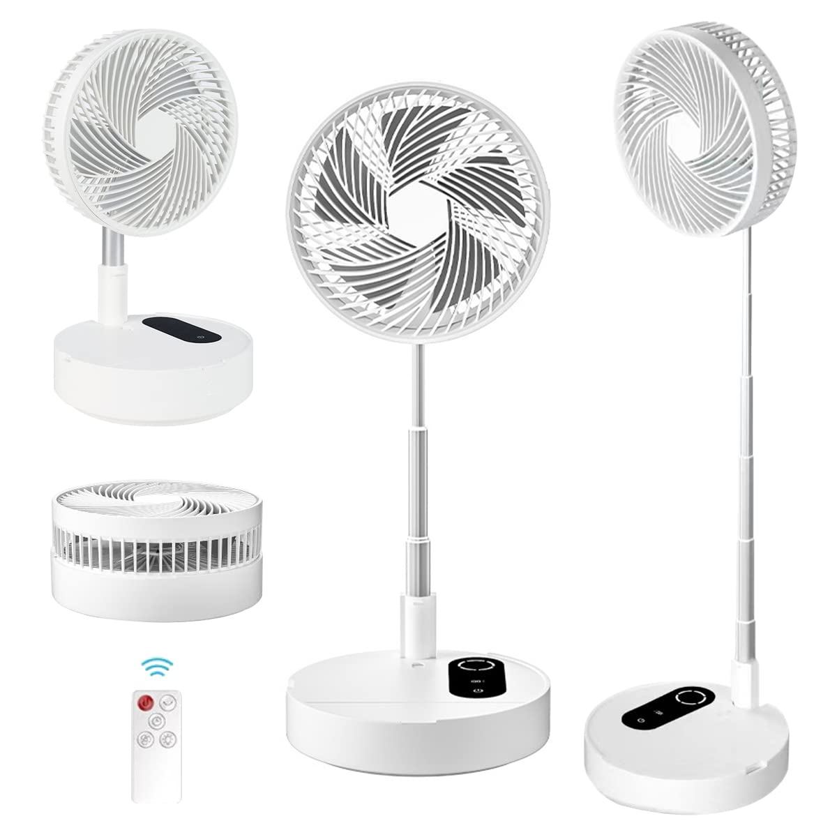 Portable Telescopic Floor Fan with Remote Control - 10000mAh Rechargeable USB Standing Fan, Adjustable Height & 4 Speed Settings, Ultra Quiet for Office, Bedroom, Camping & Outdoor Use