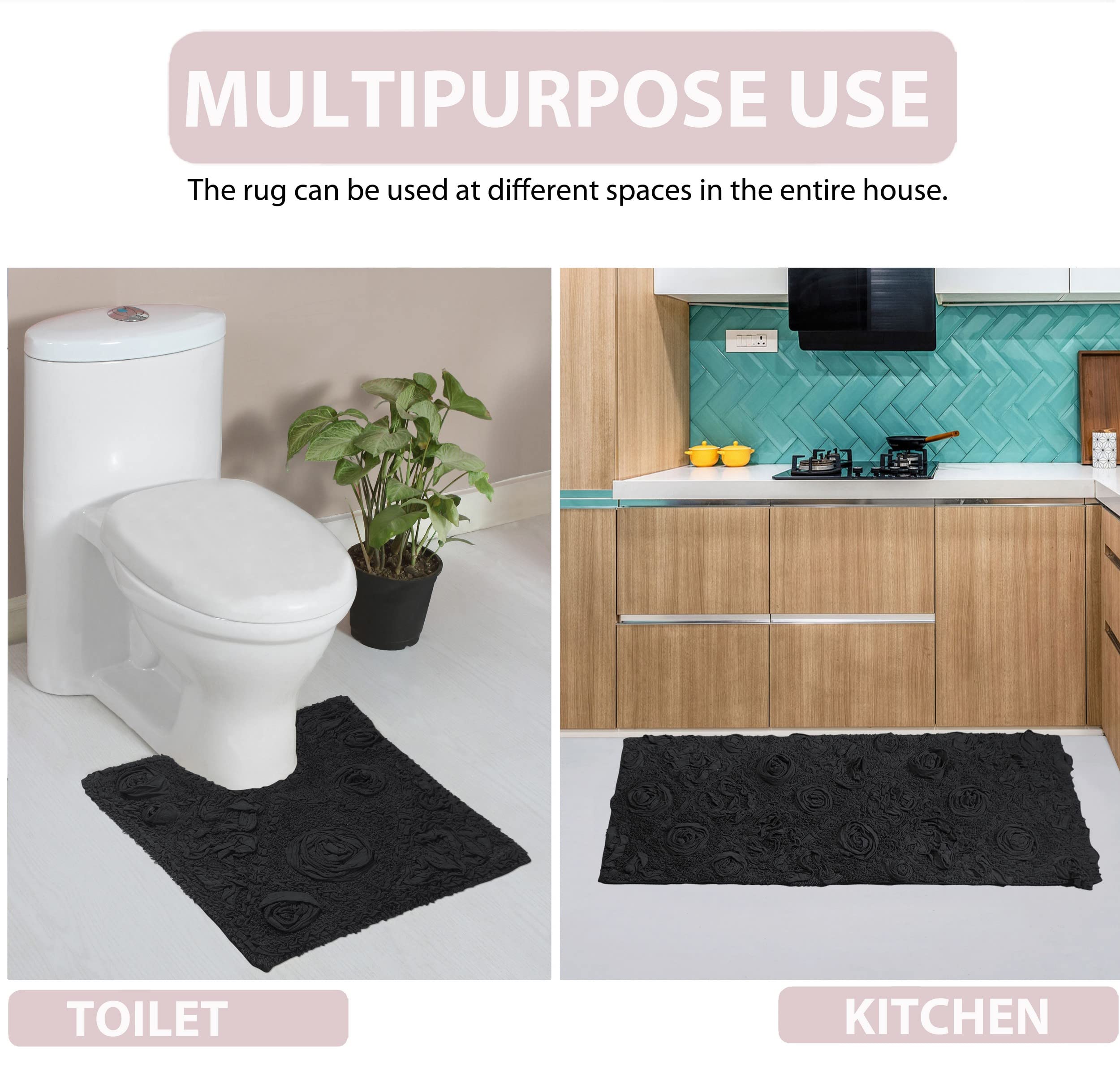 Premium 100% Cotton Bath Rug Set - Ultra Soft & Absorbent Non-Slip Bathroom Mats for Shower, Kitchen & Bathroom Floor - Washable 3-Piece Contour Set in Gray - Perfect for Modern Homes & Spa-Like Bathrooms