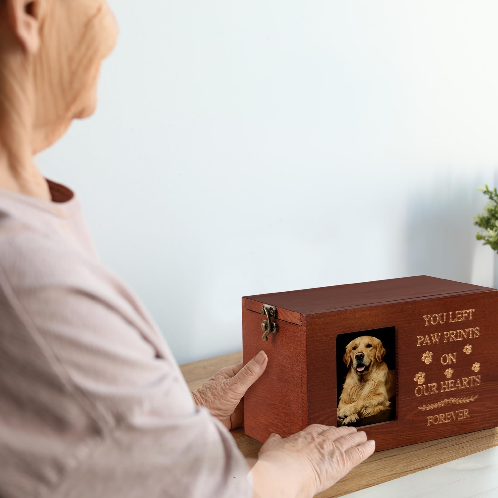 Wooden Pet Urn with Photo Frame - Memorial Keepsake for Cats & Dogs - Sympathy Gift for Pet Loss