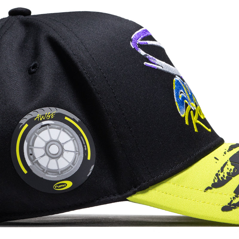 ASAP Rocky x Puma AWGE Racing Strapback Snapback Hat - Black & Lime Sheen | Streetwear Fashion, Hip Hop Accessory for Men & Women | Perfect for Concerts, Street Style & Urban Outfits