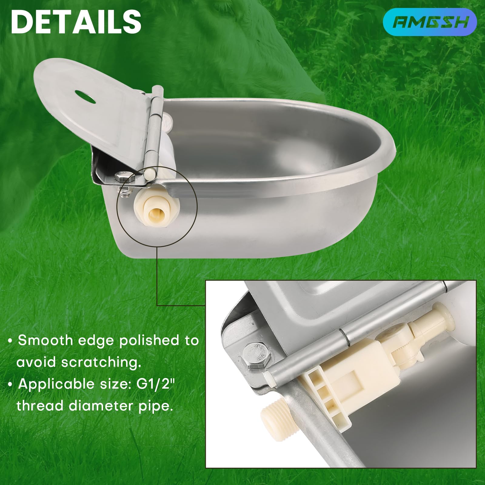 Automatic Livestock Water Bowl Dispenser - 304 Stainless Steel Float Valve Drinker for Cows, Chickens, Sheep & Dogs - No Drain Hole with Hose - Perfect for Barns, Farms & Outdoor Animal Hydration