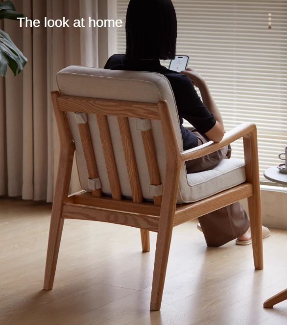 Modern Oak Solid Wood Cross-Legged Chair with Backrest - Perfect for Living Room, Dining Room, and Home Office Seating