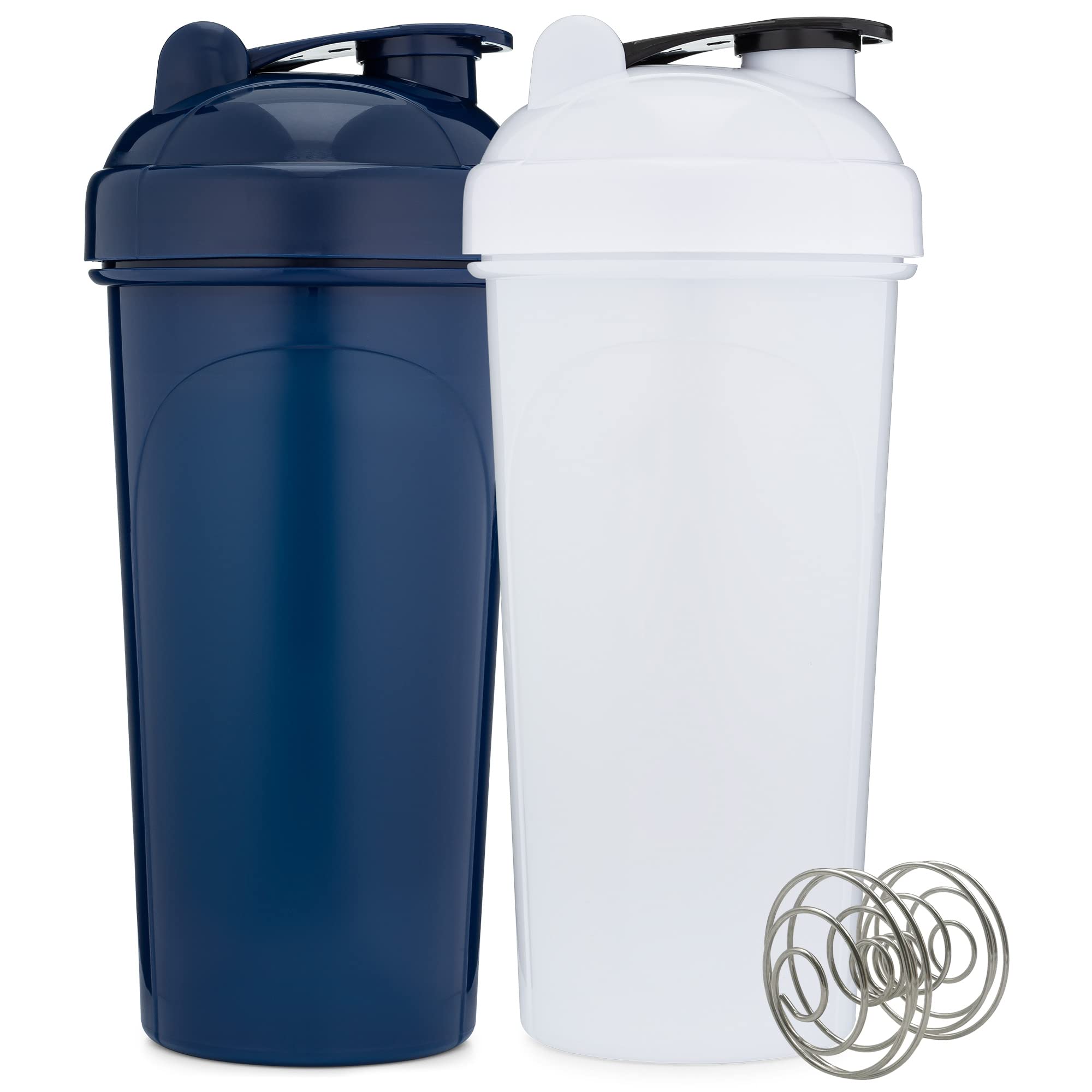 GOMOYO 28-Ounce Protein Shaker Bottle 2-Pack (Navy & White) - BPA Free, Dishwasher Safe with Mixing Ball - Perfect for Gym, Workout & Post-Exercise Recovery