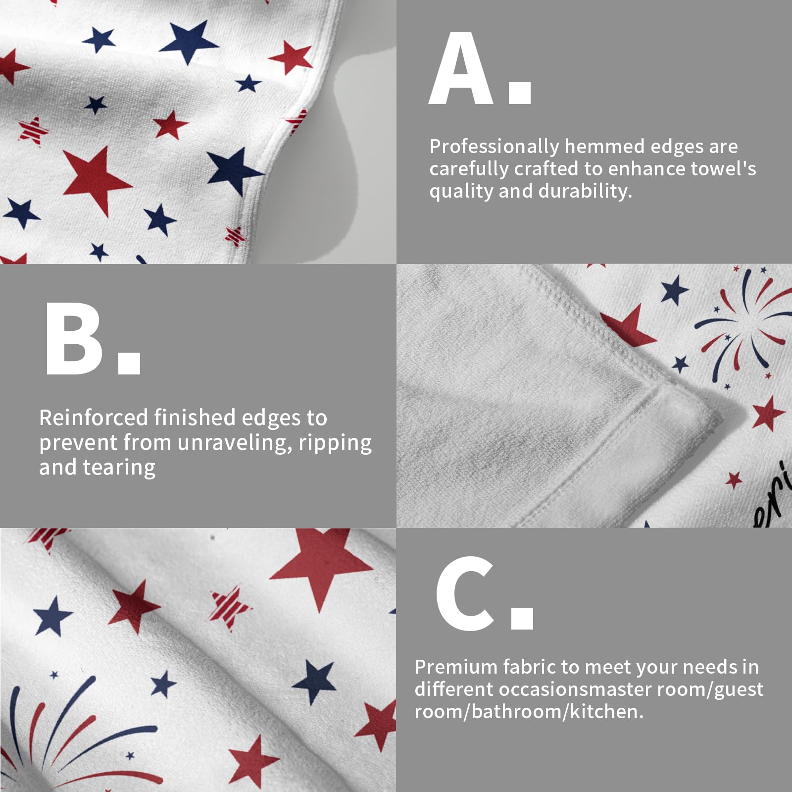 4th of July Hand Towels Set of 2 - Patriotic Red Blue Stars American Flag Microfiber Towels 28x14 Inch | Super Soft, Highly Absorbent Fingertip Towels for Bathroom, Kitchen & Holiday Decor | Perfect for Independence Day, Memorial Day & Summer BBQs