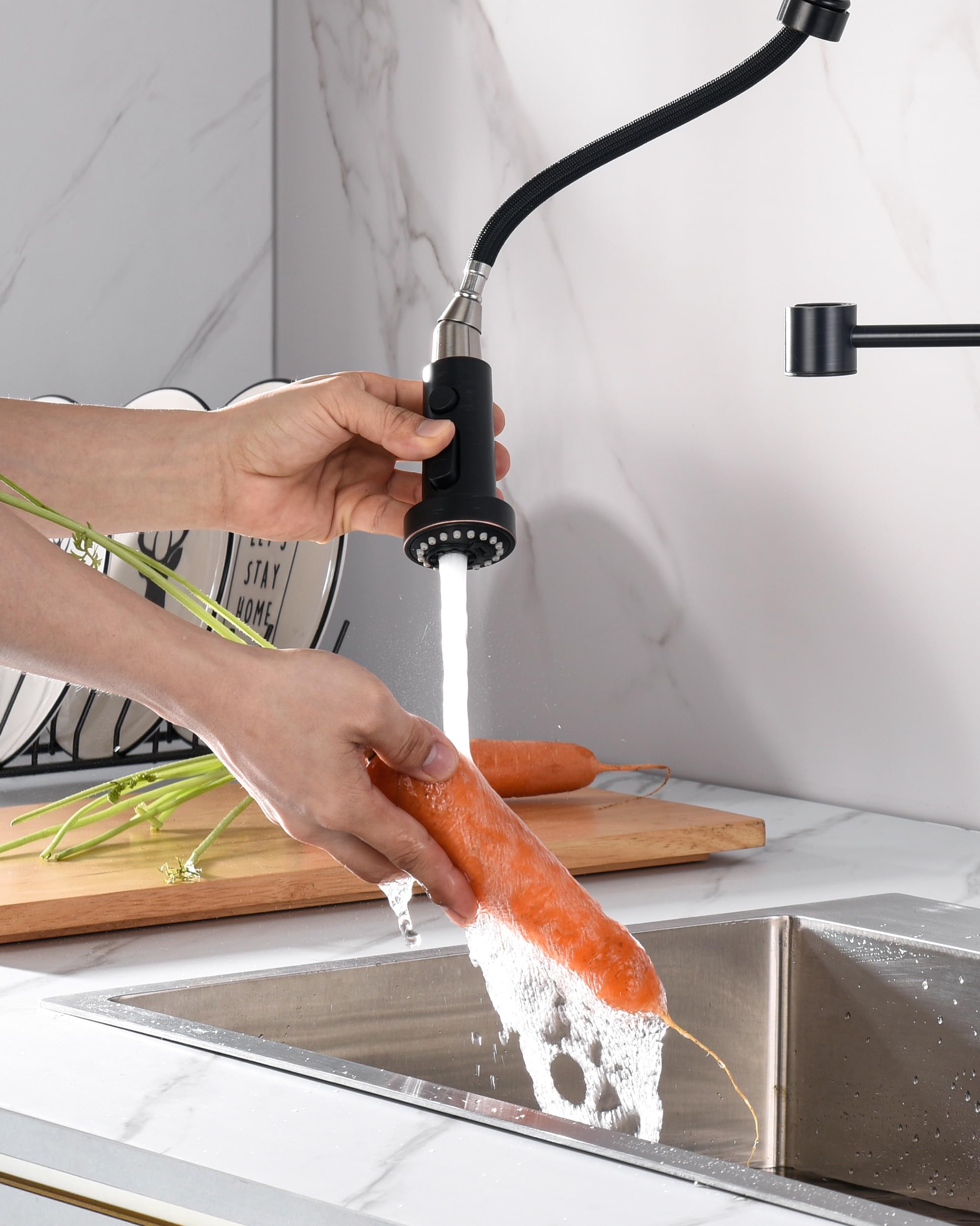 J-HVA 3-Function Pull Down Kitchen Faucet Sprayer Head Replacement with Adapters - Oil Rubbed Bronze Sink Spray Nozzle for Easy Dishwashing & Cleaning | Compatible with Most Pull-Out Faucets