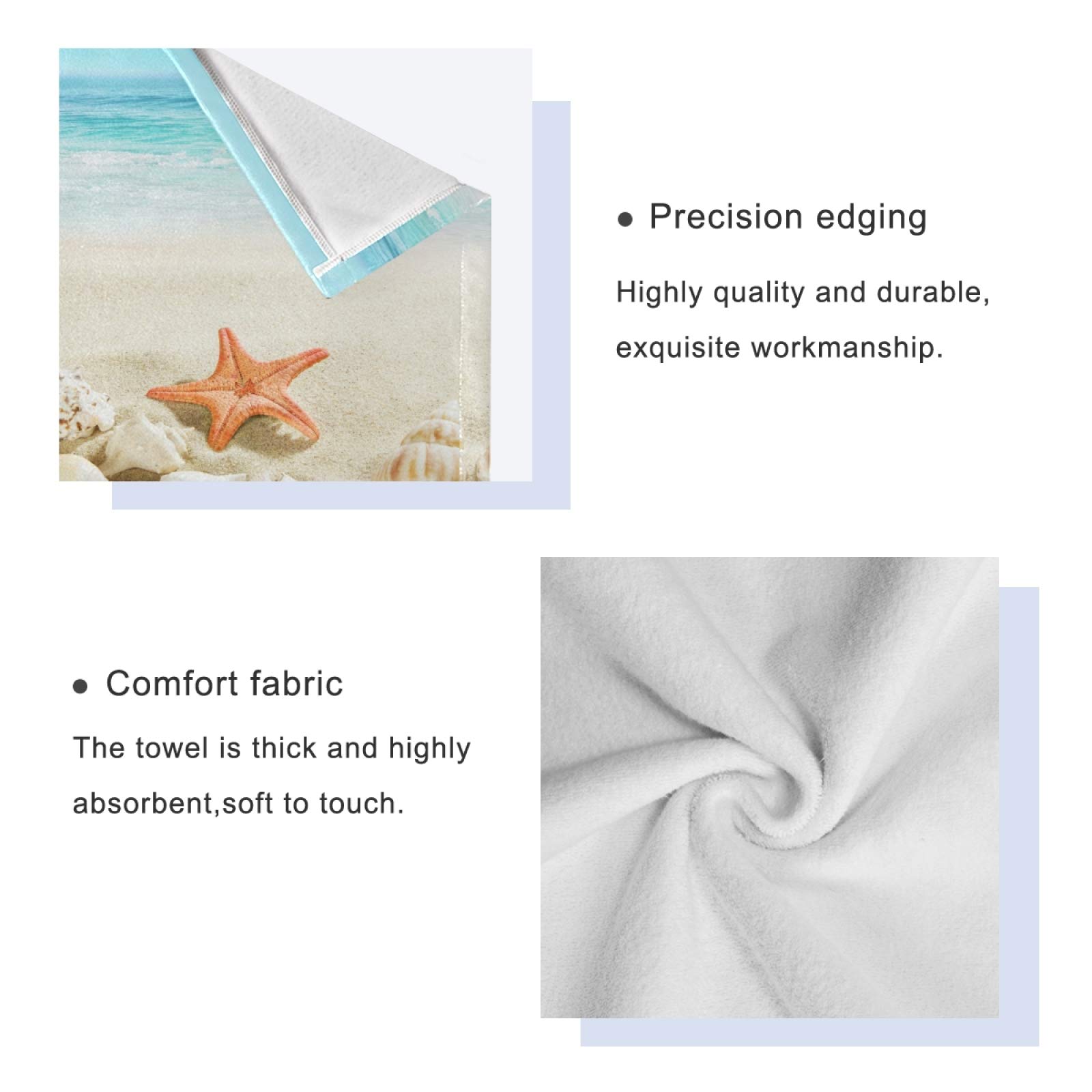 ALAZA Luxury Soft Starfish Seashell Bath Towel Set - 1 Bath Towel, 1 Hand Towel, 1 Washcloth - Decorative Beach Towels for Bathroom, Kitchen, Spa & Summer Vacation - Premium 3-Piece Towel Set for Home & Travel