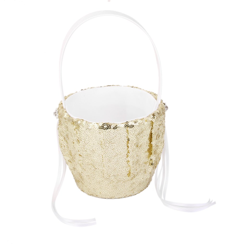DYNWAVE Flower Girl Basket - Elegant Gold Satin Wedding Procession Basket for Flower Girls - Perfect for Weddings, Bridal Showers & Special Occasions