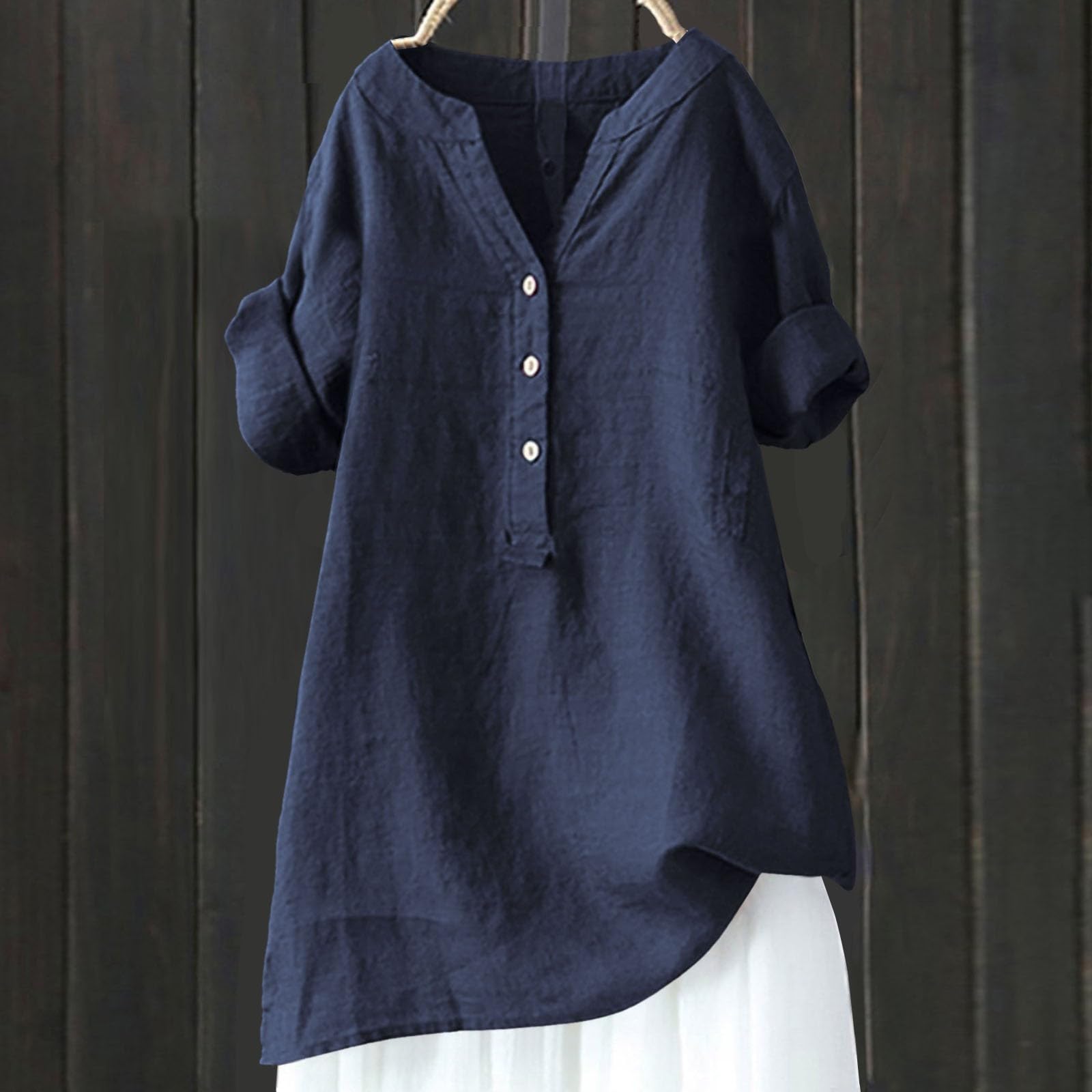 Breathable Linen Shirt for Women - Loose V-Neck Summer Tops 2024 | Casual Daily Wear & Beach Outfit
