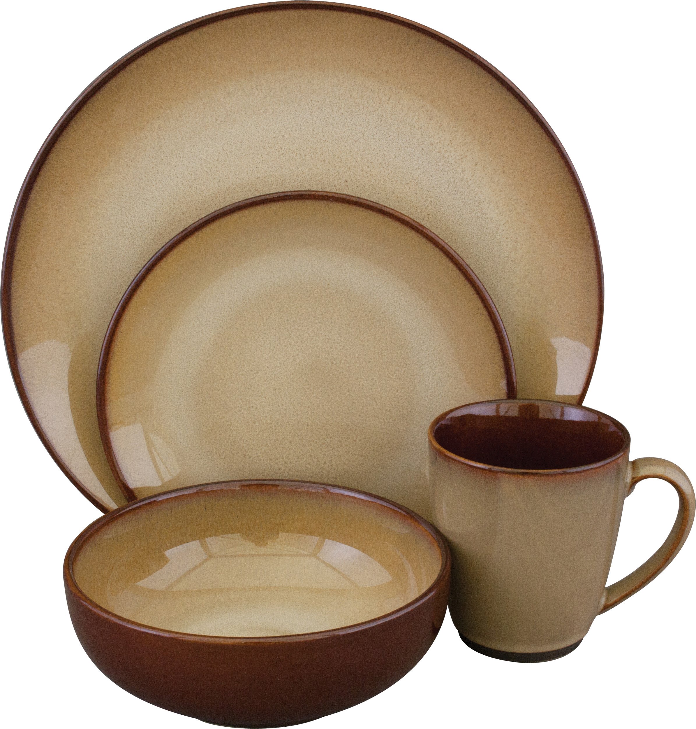 Sango Nova 16-Piece Brown Ceramic Dinnerware Set - Round Plates, Bowls & Coffee Mugs for Everyday Dining, Family Meals & Entertaining Guests