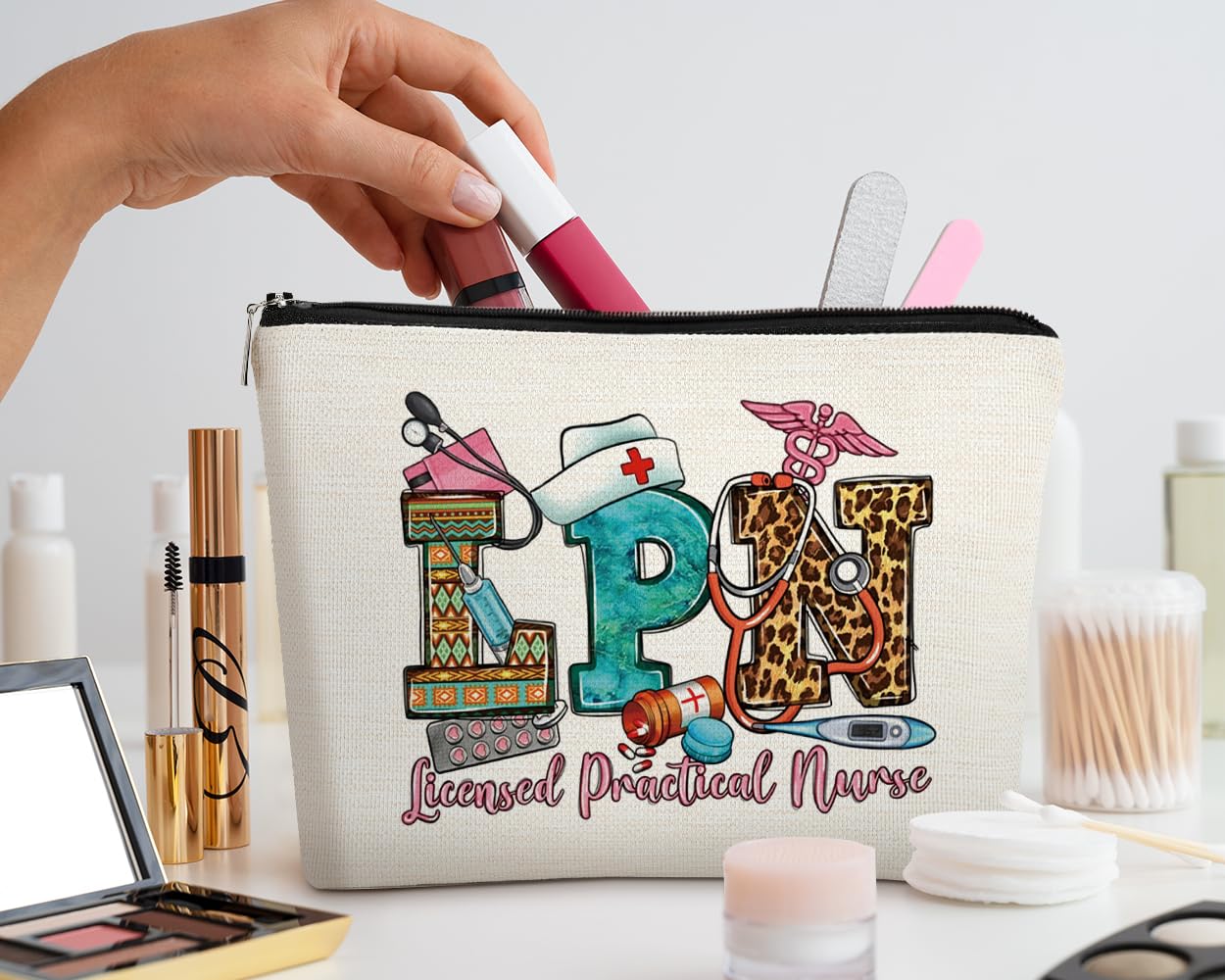 EXUQO Leopard Print Pink Makeup Bag - Perfect Gift for Nurses, Graduation, School Nurse Appreciation | Travel, Cosmetic & Toiletry Organizer for Women & Teens