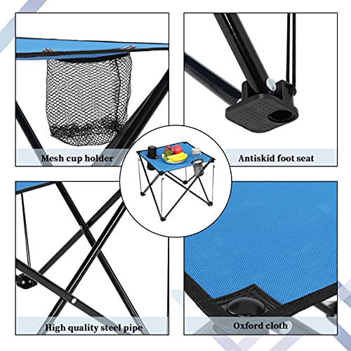 Portable Folding Camping Table with Carrying Bag - Lightweight Oxford Cloth & Steel Frame Picnic Table with 2 Mesh Cup Holders - Compact Outdoor Side Table for Camping, Beach, Fishing, Hiking, Picnics & Backyard BBQs (Blue) - Perfect for Outdoor Adventures & Family Gatherings