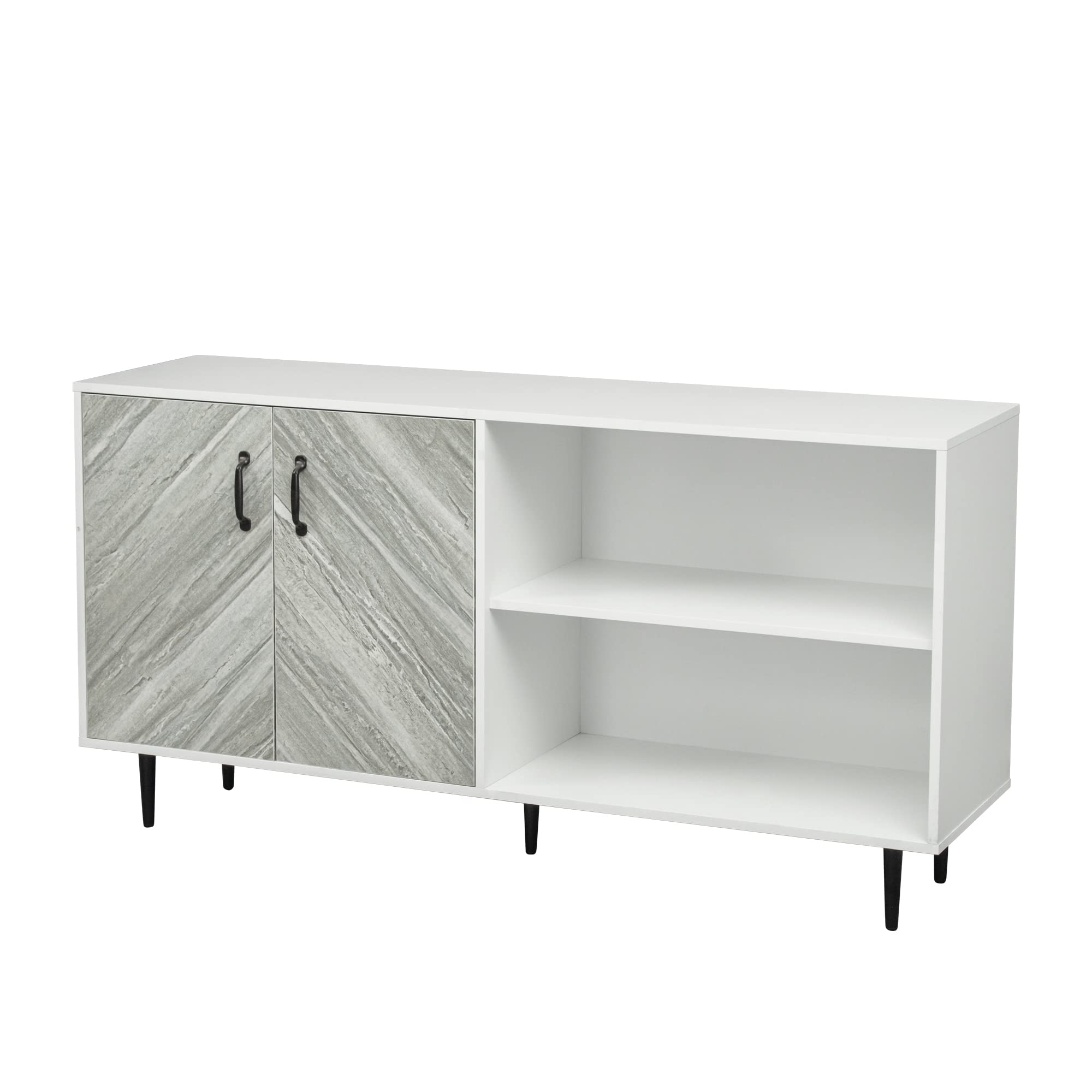 Freestanding Storage Cabinet with 2 Doors & 3 Open Shelves - Entryway Sideboard for Living Room, Office, Bedroom (57.87x15.75x29.92 inches) - Perfect for Home Organization & Display Decor